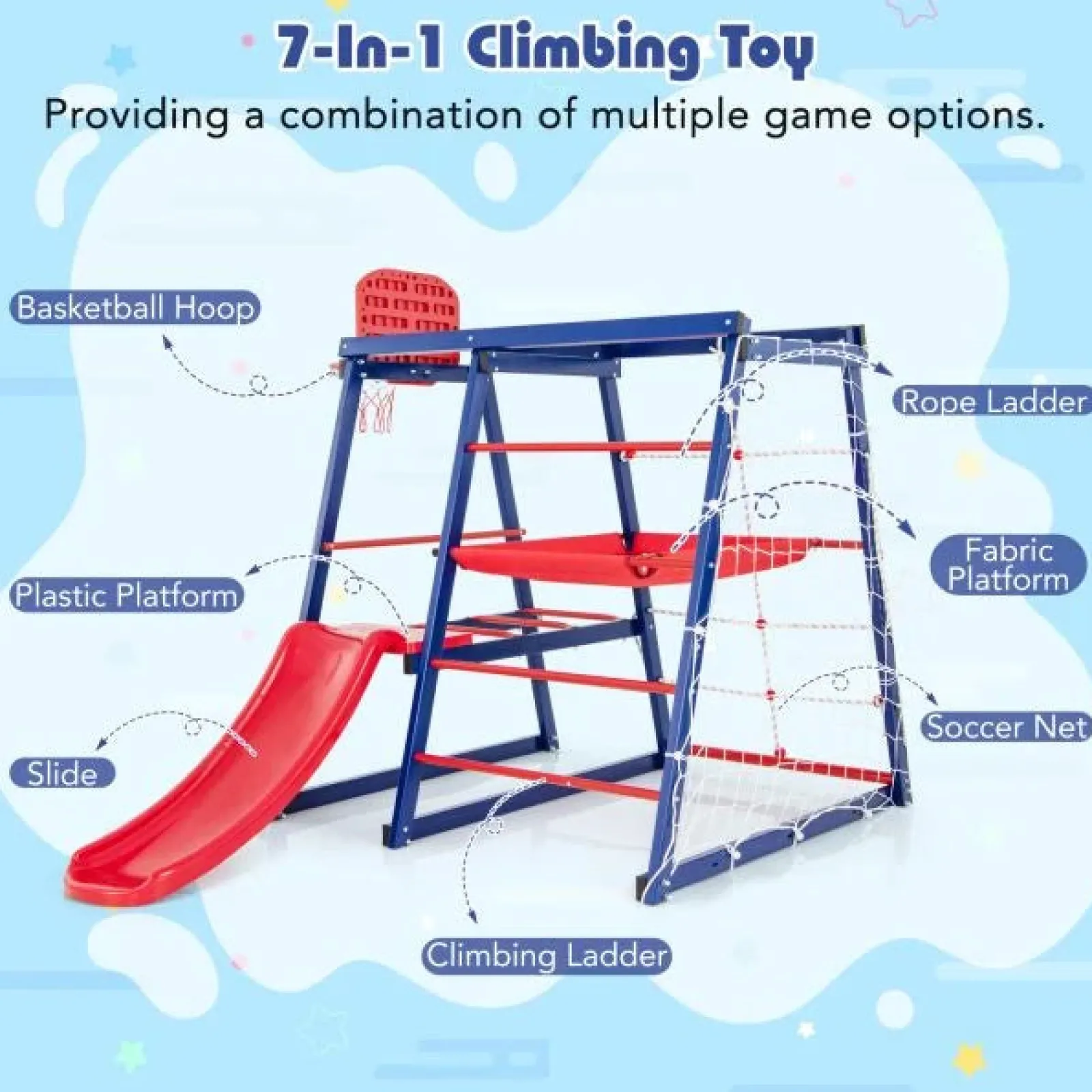Little Helper Swing & Slide Sets & Garden Play & Trampolines | Kids Climbing Frames & Activity Toys | Multi Purpose 7-in-1 Indoor & Outdoor Rust-Proof Montessori Climbing Gym with Slide | Basketball Hoop