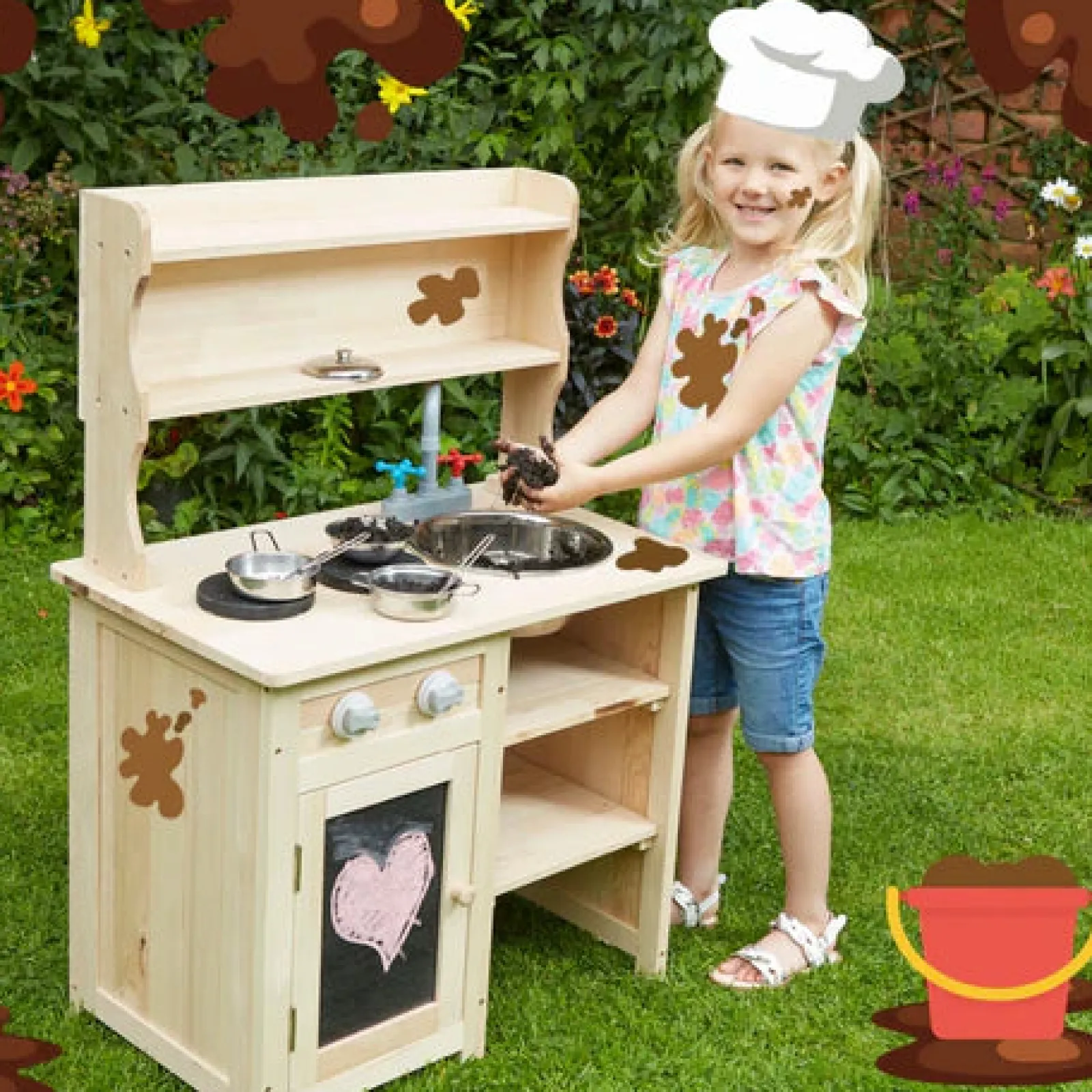 Little Helper Sand & Water Table & Sandpits & Mud Kitchens | Toy Kitchens | Non-allergenic | Eco Friendly Montessori Natural Wooden Kids Mud Kitchen | Indoor & Outdoor Wooden Toy Kitchen | 3 Years+