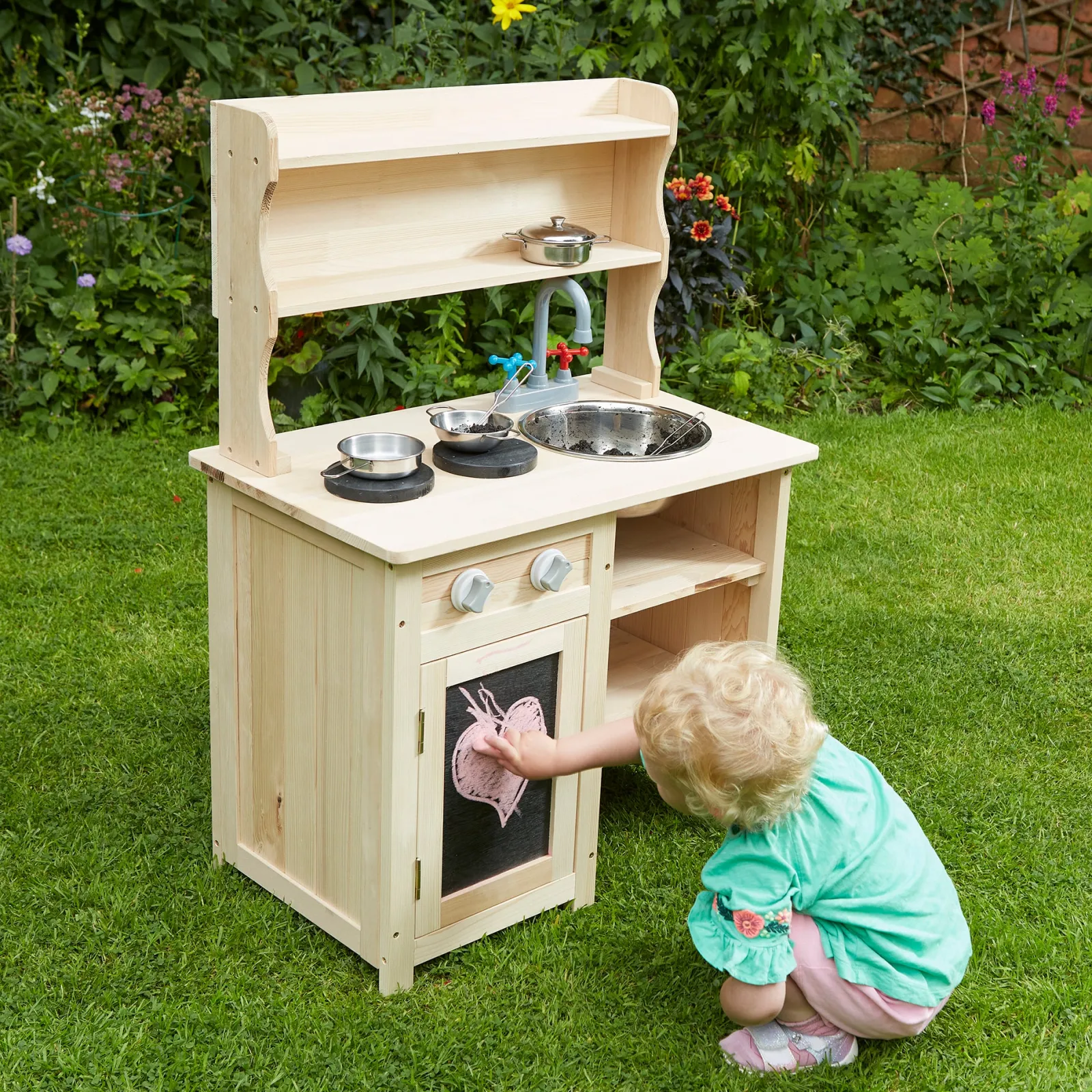 Little Helper Sand & Water Table & Sandpits & Mud Kitchens | Toy Kitchens | Non-allergenic | Eco Friendly Montessori Natural Wooden Kids Mud Kitchen | Indoor & Outdoor Wooden Toy Kitchen | 3 Years+