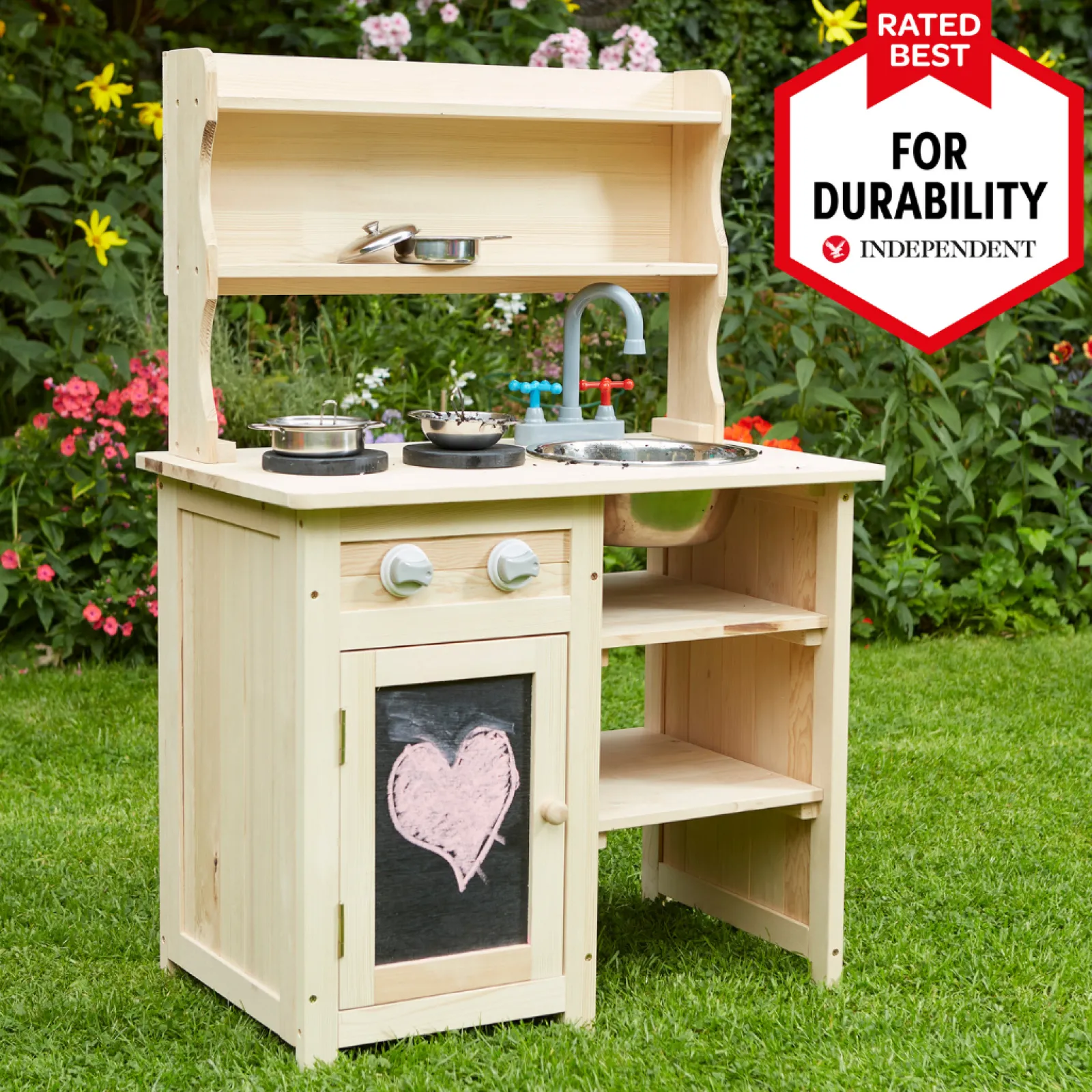 Little Helper Sand & Water Table & Sandpits & Mud Kitchens | Toy Kitchens | Non-allergenic | Eco Friendly Montessori Natural Wooden Kids Mud Kitchen | Indoor & Outdoor Wooden Toy Kitchen | 3 Years+