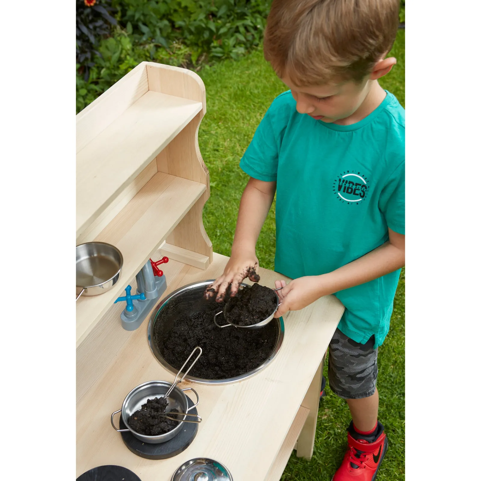 Little Helper Sand & Water Table & Sandpits & Mud Kitchens | Toy Kitchens | Non-allergenic | Eco Friendly Montessori Natural Wooden Kids Mud Kitchen | Indoor & Outdoor Wooden Toy Kitchen | 3 Years+