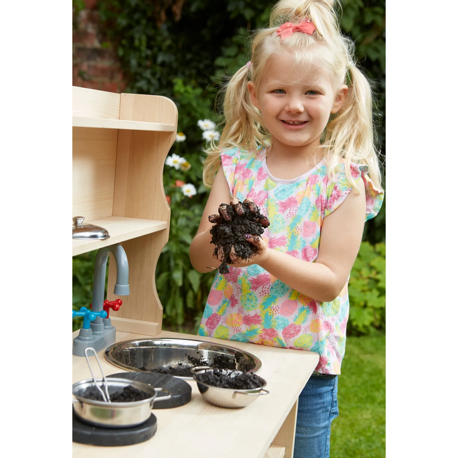 Little Helper Sand & Water Table & Sandpits & Mud Kitchens | Toy Kitchens | Non-allergenic | Eco Friendly Montessori Natural Wooden Kids Mud Kitchen | Indoor & Outdoor Wooden Toy Kitchen | 3 Years+