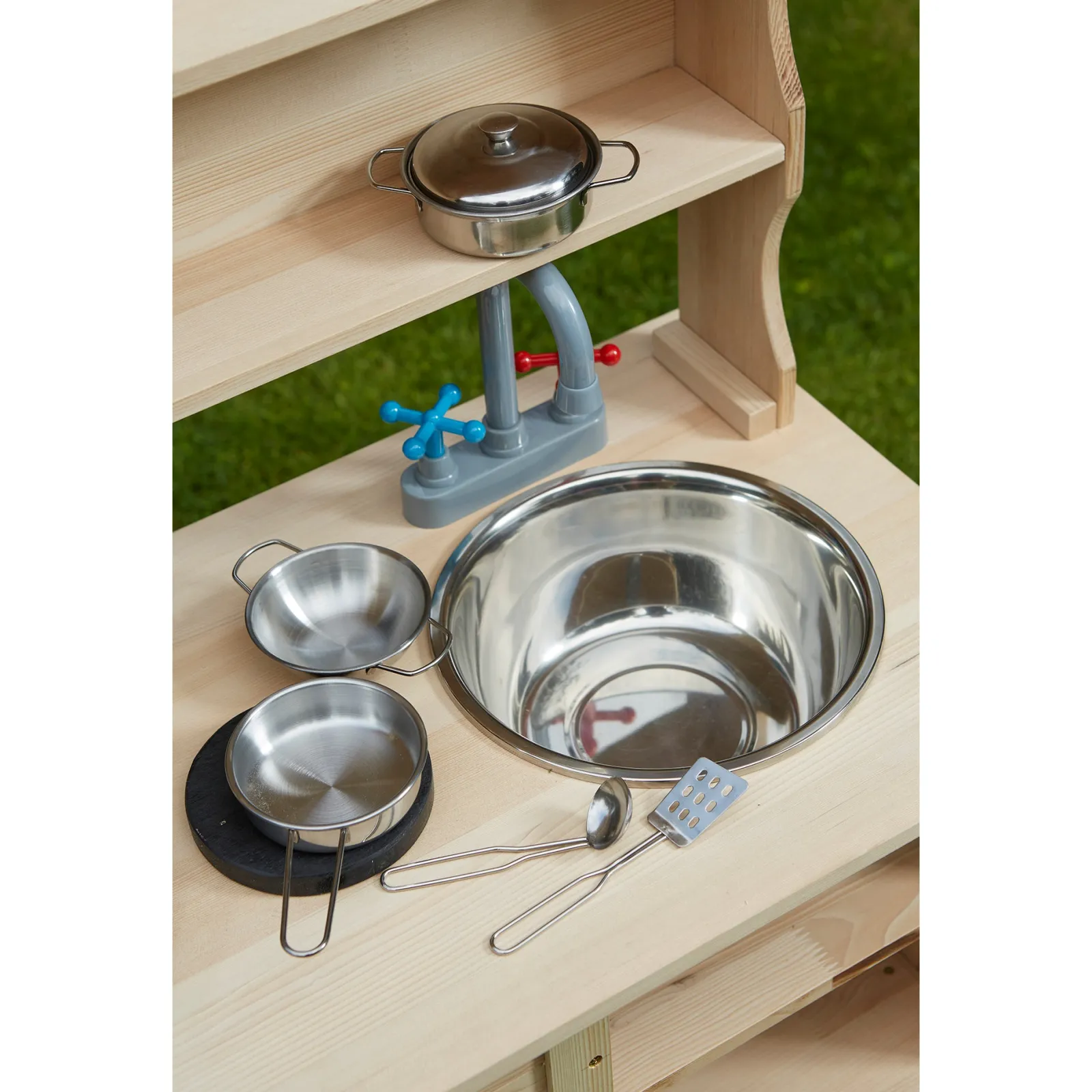 Little Helper Sand & Water Table & Sandpits & Mud Kitchens | Toy Kitchens | Non-allergenic | Eco Friendly Montessori Natural Wooden Kids Mud Kitchen | Indoor & Outdoor Wooden Toy Kitchen | 3 Years+
