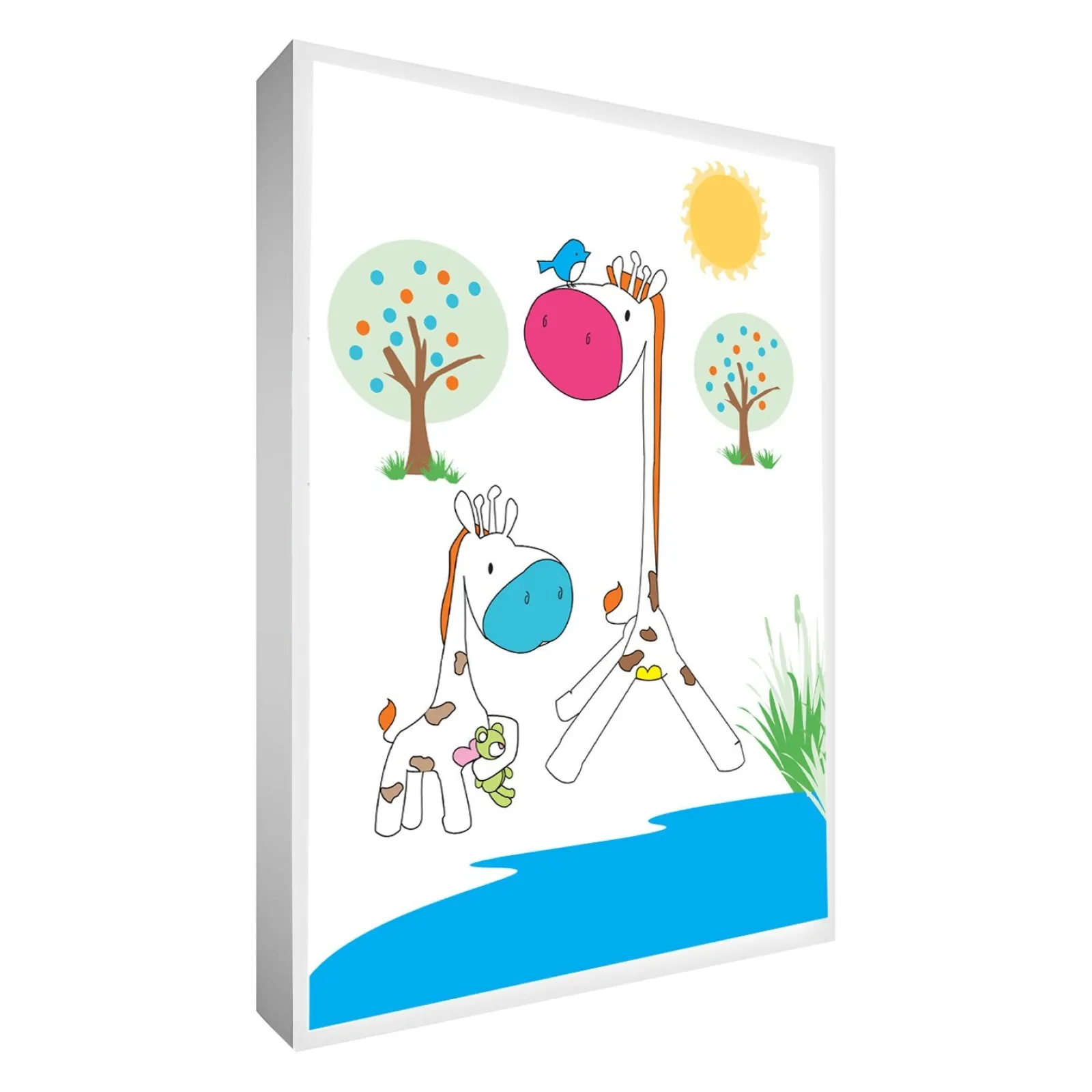 Little Helper Baby Gifts | Nursery Wall Art | Nursery Prints | Nursery Canvas - Mummy & Baby Giraffe at the Watering Hole