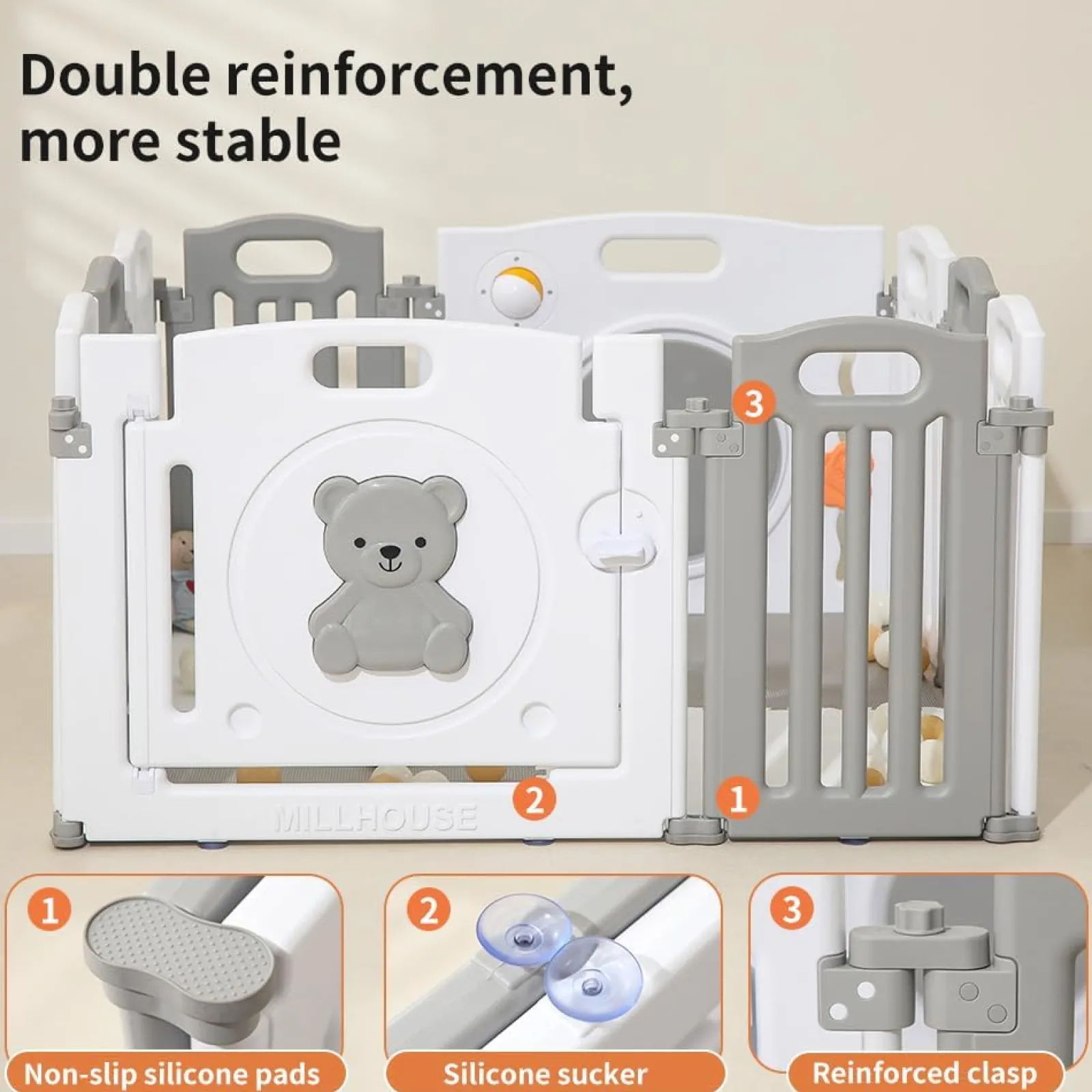 Little Helper Ball Pits & Ball Pools | Baby Playpens | 10 Panel Foldable & Modular Baby Playpen | Ball Pool | Grey and White | Optional Foam Mats