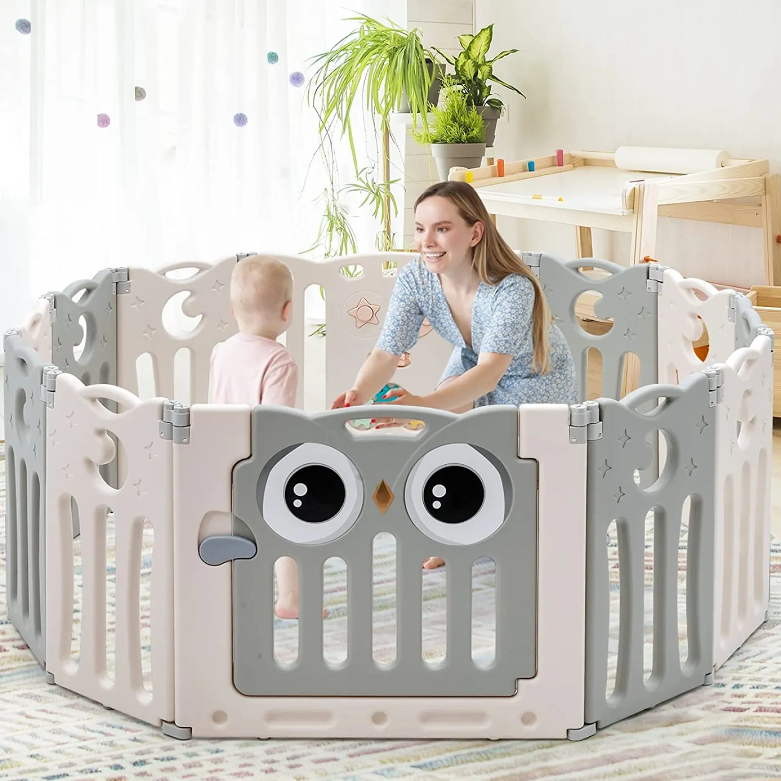 Little Helper Montessori Toys & Products | Ball Pits & Ball Pools | 12 Panel Montessori Folding Baby Playpen and Ball Pool with Activity Panel | Grey & White