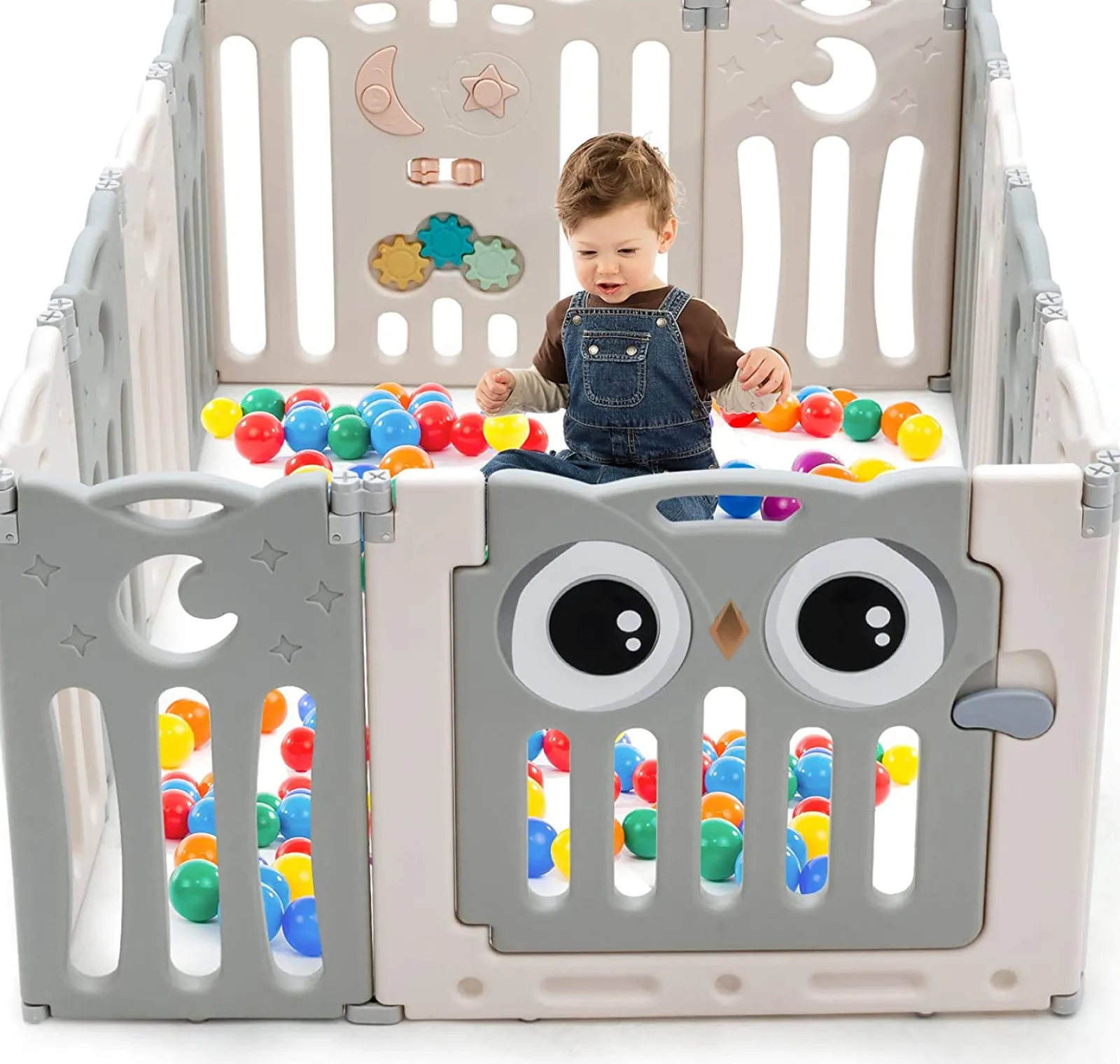 Little Helper Montessori Toys & Products | Ball Pits & Ball Pools | 12 Panel Montessori Folding Baby Playpen and Ball Pool with Activity Panel | Grey & White