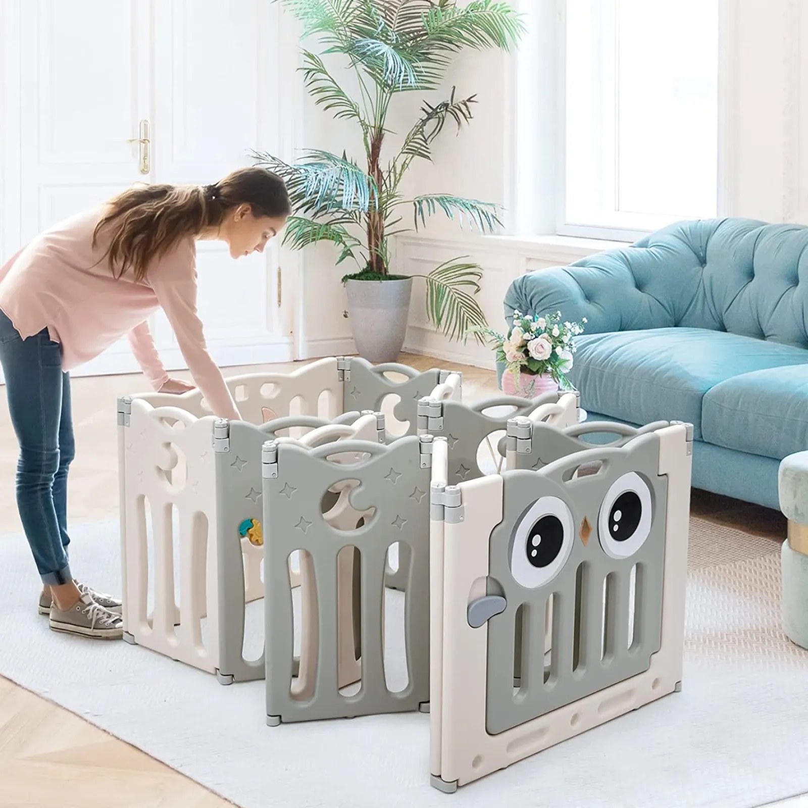 Little Helper Montessori Toys & Products | Ball Pits & Ball Pools | 12 Panel Montessori Folding Baby Playpen and Ball Pool with Activity Panel | Grey & White