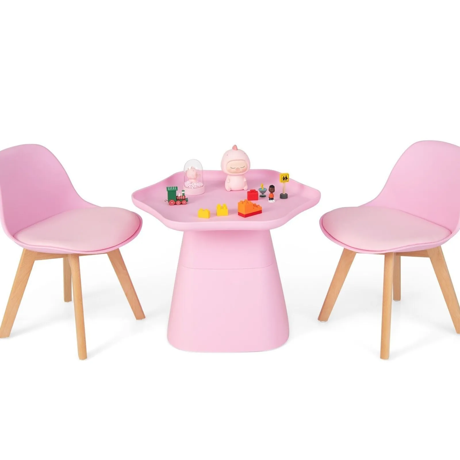 Little Helper Toy Storage Units | Toy Storage Units | 3 PC Kids Table and 2 Chairs Set | Soft Padded and Ergonomic Seats with Backrest | Pink
