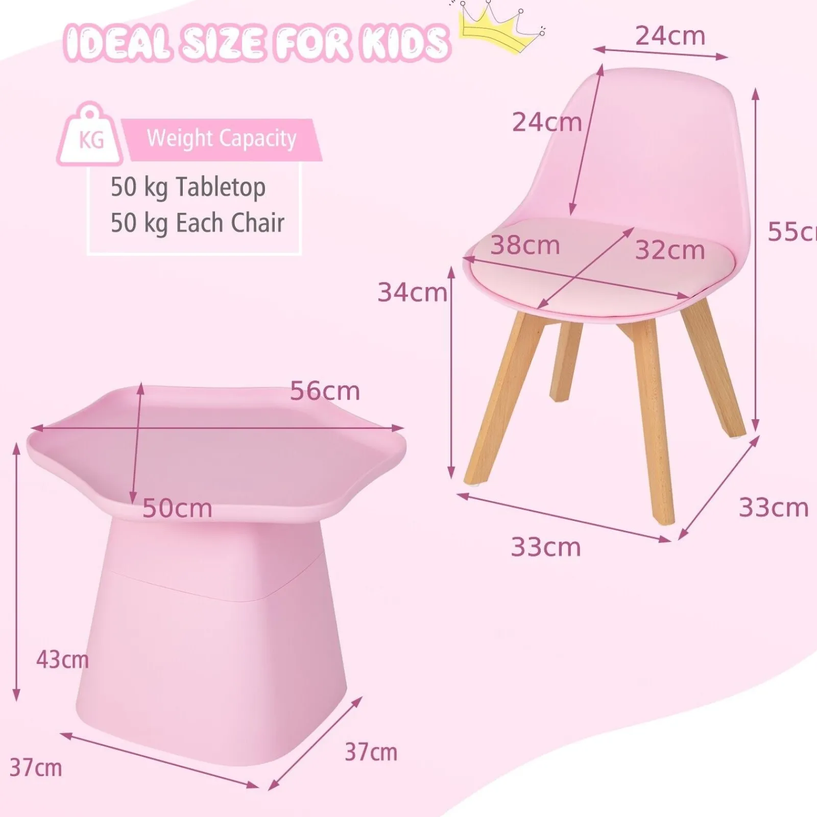 Little Helper Toy Storage Units | Toy Storage Units | 3 PC Kids Table and 2 Chairs Set | Soft Padded and Ergonomic Seats with Backrest | Pink