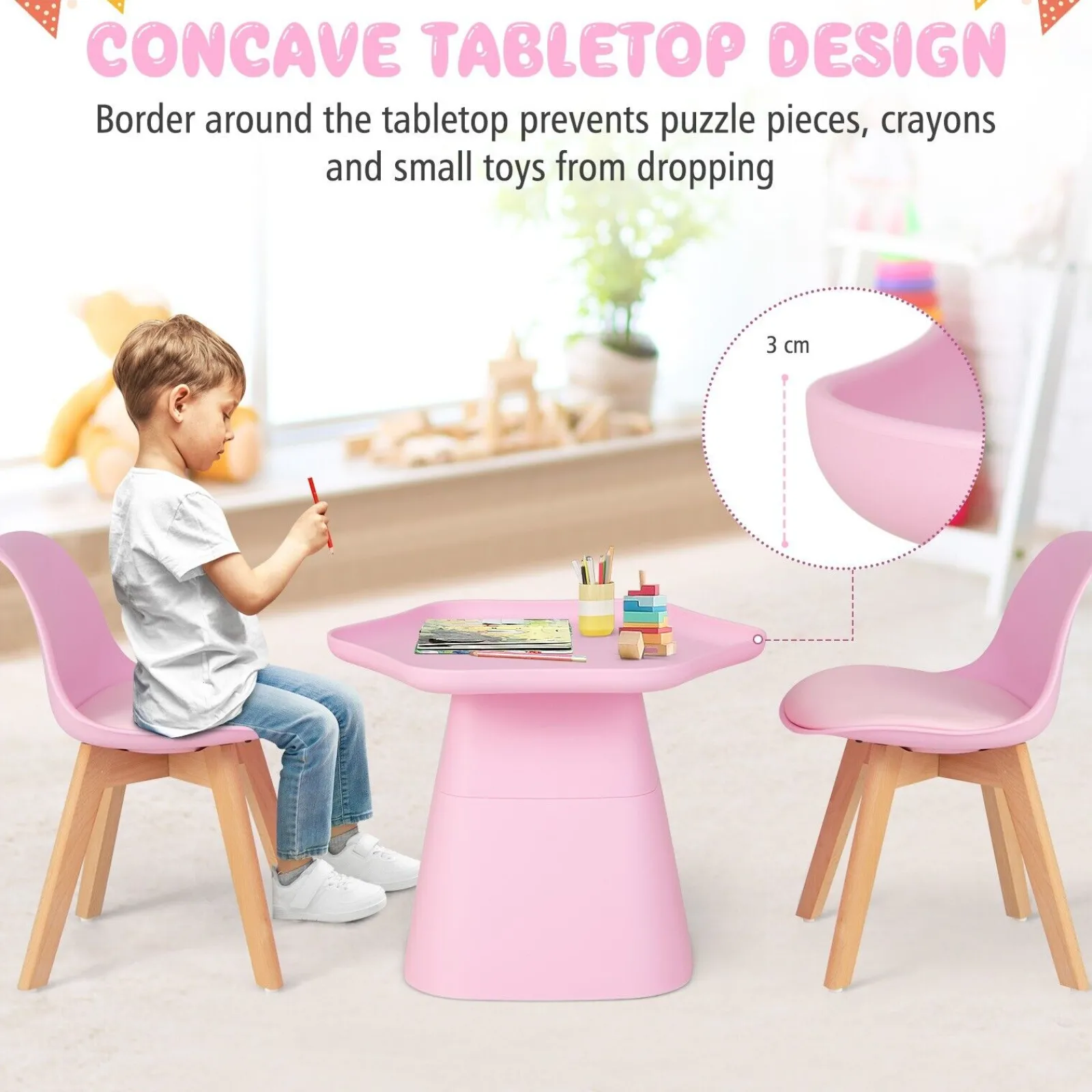 Little Helper Toy Storage Units | Toy Storage Units | 3 PC Kids Table and 2 Chairs Set | Soft Padded and Ergonomic Seats with Backrest | Pink