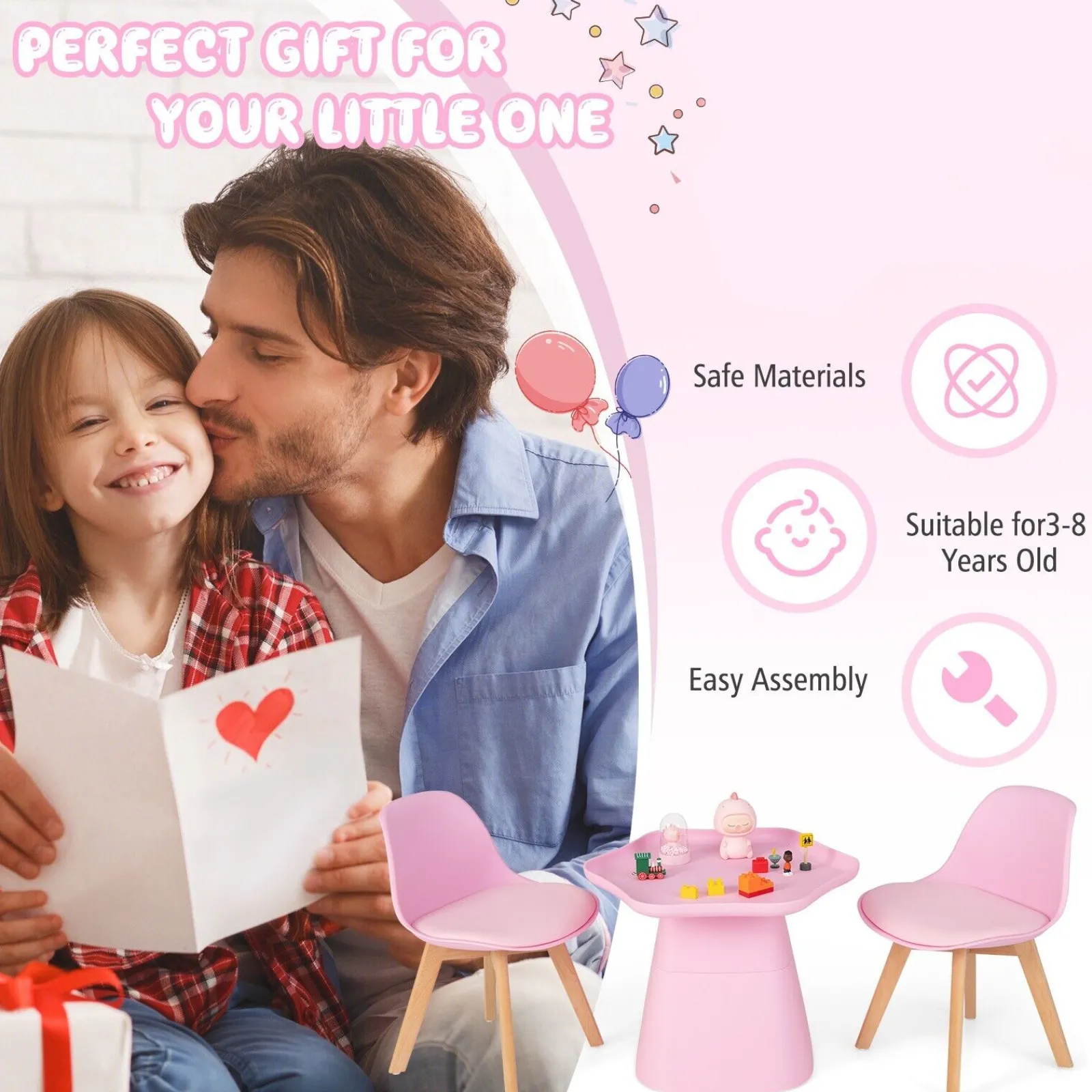 Little Helper Toy Storage Units | Toy Storage Units | 3 PC Kids Table and 2 Chairs Set | Soft Padded and Ergonomic Seats with Backrest | Pink