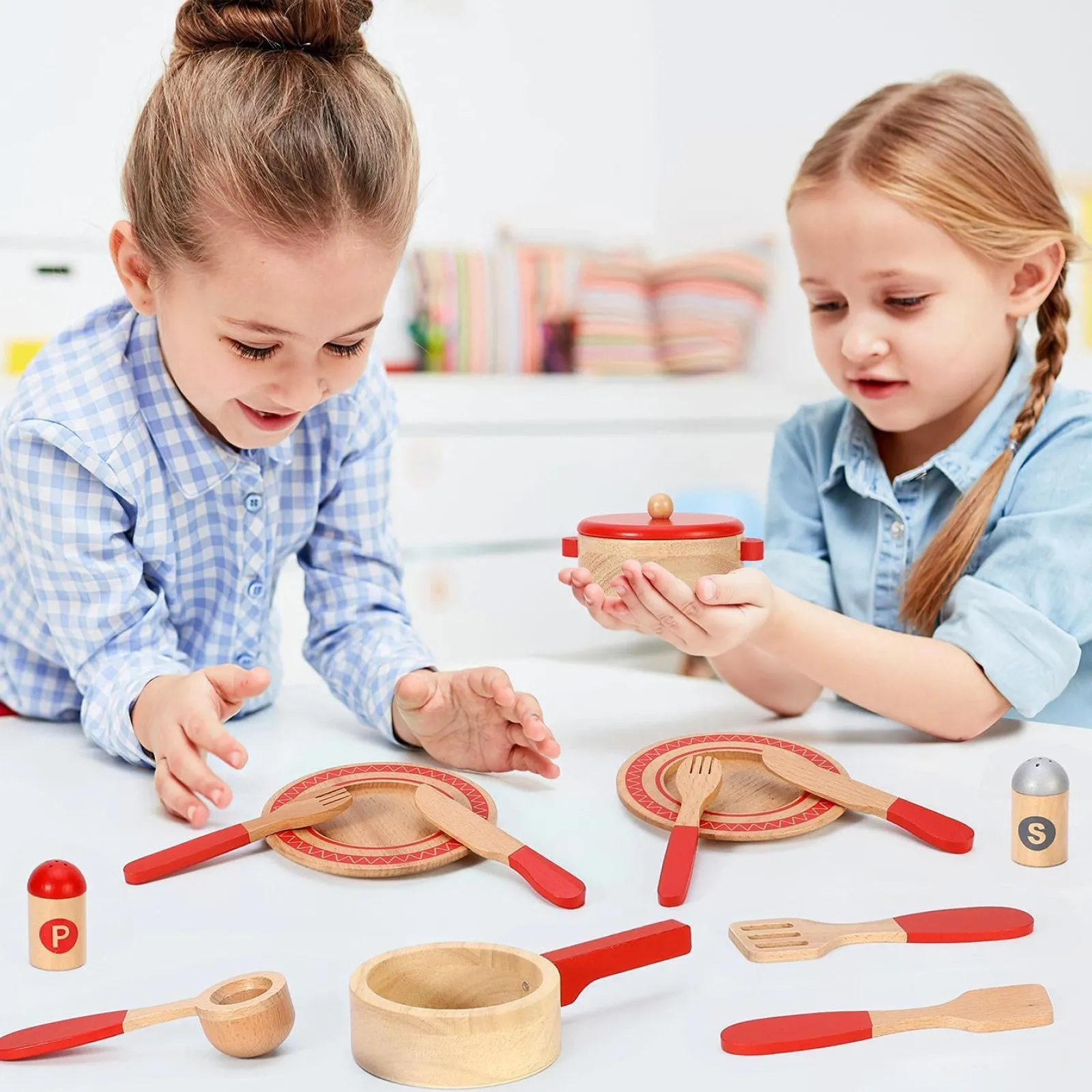Little Helper Wooden Toys & Educational Toys | Role Play Toys & Pretend Play | 12 PC Montessori Wooden Pretend Play Kitchen Utensils Play Set | Toy Set | 3 Years+