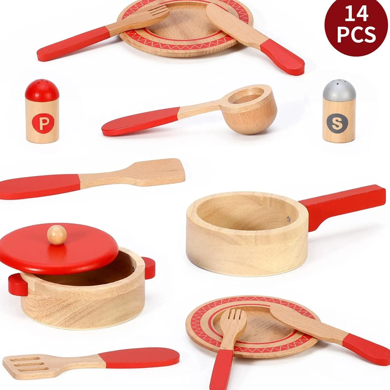 Little Helper Wooden Toys & Educational Toys | Role Play Toys & Pretend Play | 12 PC Montessori Wooden Pretend Play Kitchen Utensils Play Set | Toy Set | 3 Years+