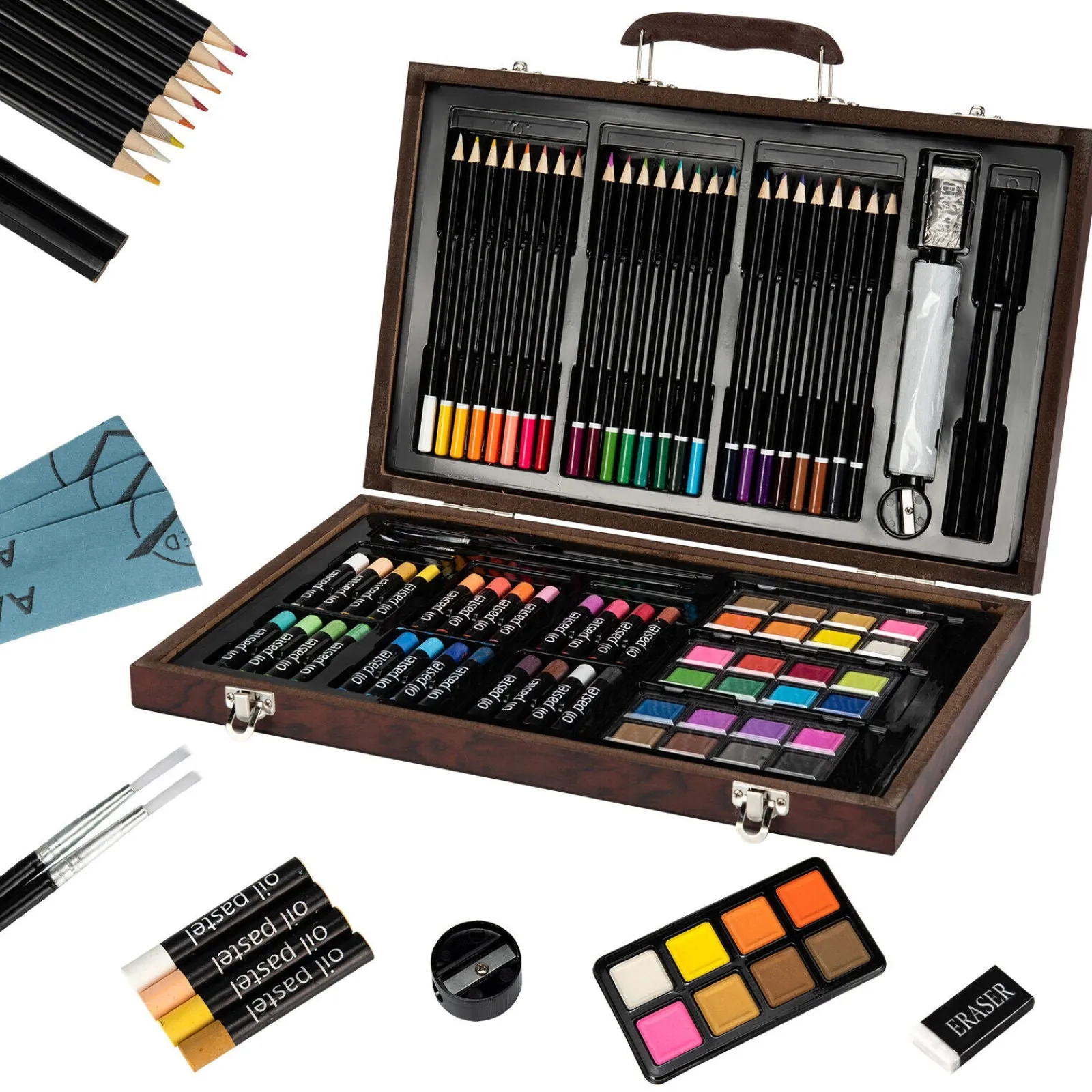 Little Helper Kids Arts & Crafts & Accessories | Easels & Accessories | 80 Pcs Deluxe Art Set | Children's Wooden Case Art Kit | Painting & Drawing