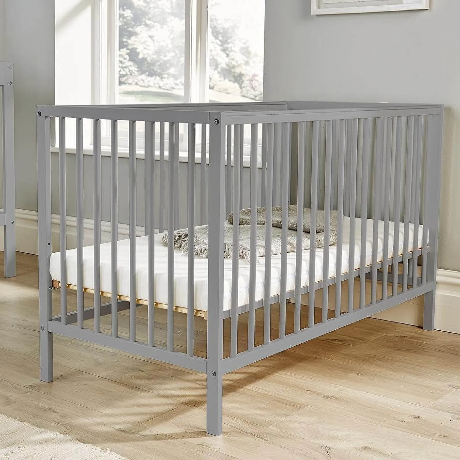 Little Helper Cots | Pebbles Solid Wooden Cot | Height Adjustable Base | Warm Grey