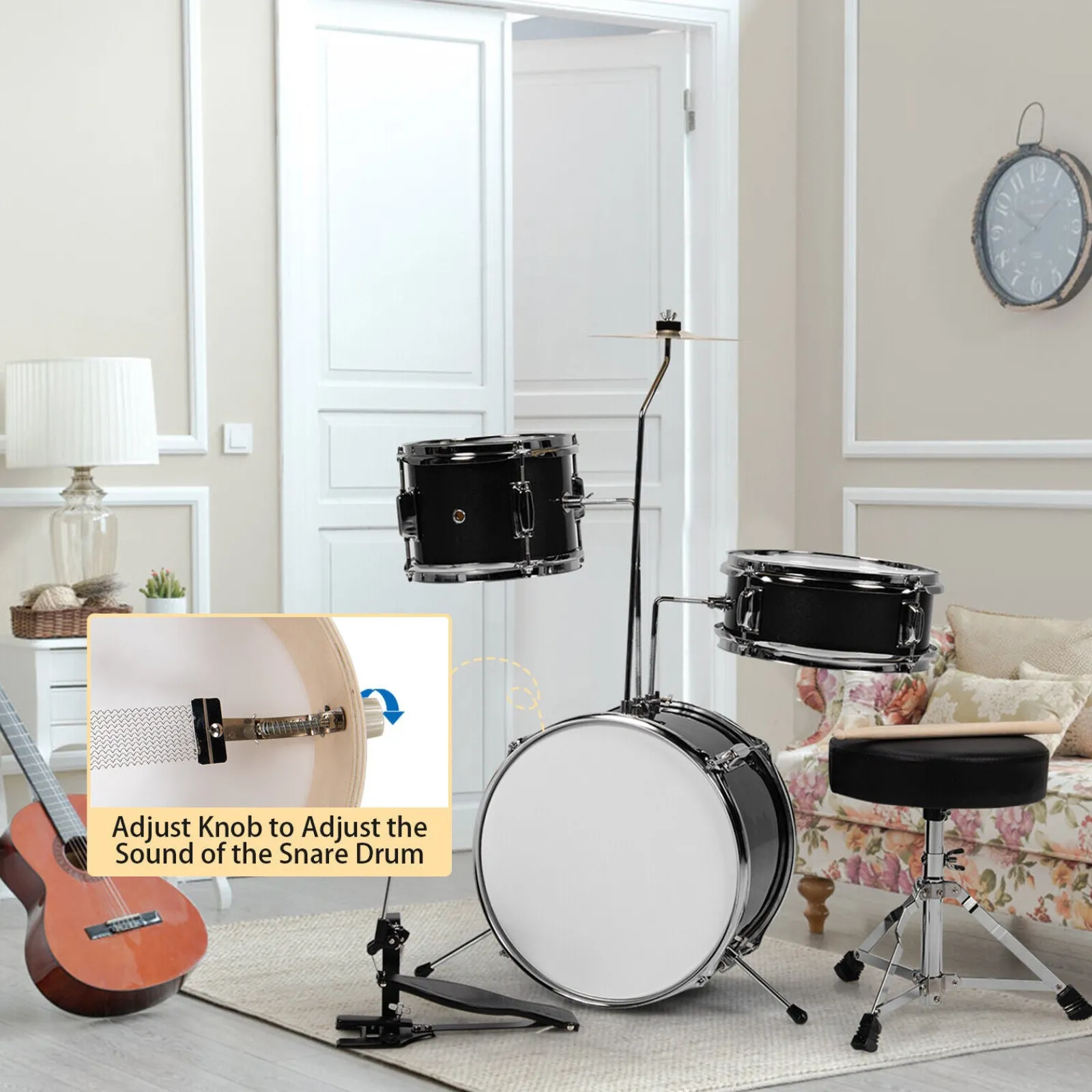 Little Helper Musical Toys | Toys | 3 Piece Childrens Drum Set | Junior Kids Drum Kit with Sticks & Adjustable Stool