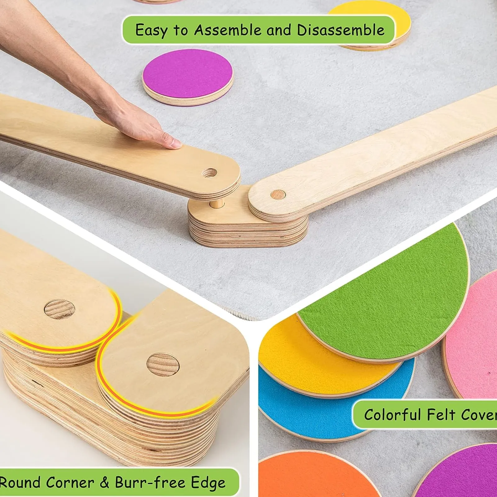 Little Helper Kids Climbing Frames & Activity Toys | Activity Toys | 12 Piece Eco Wood Montessori Pikler Balance Beam | Stepping Stones & Disks | Natural | 3-7 Years