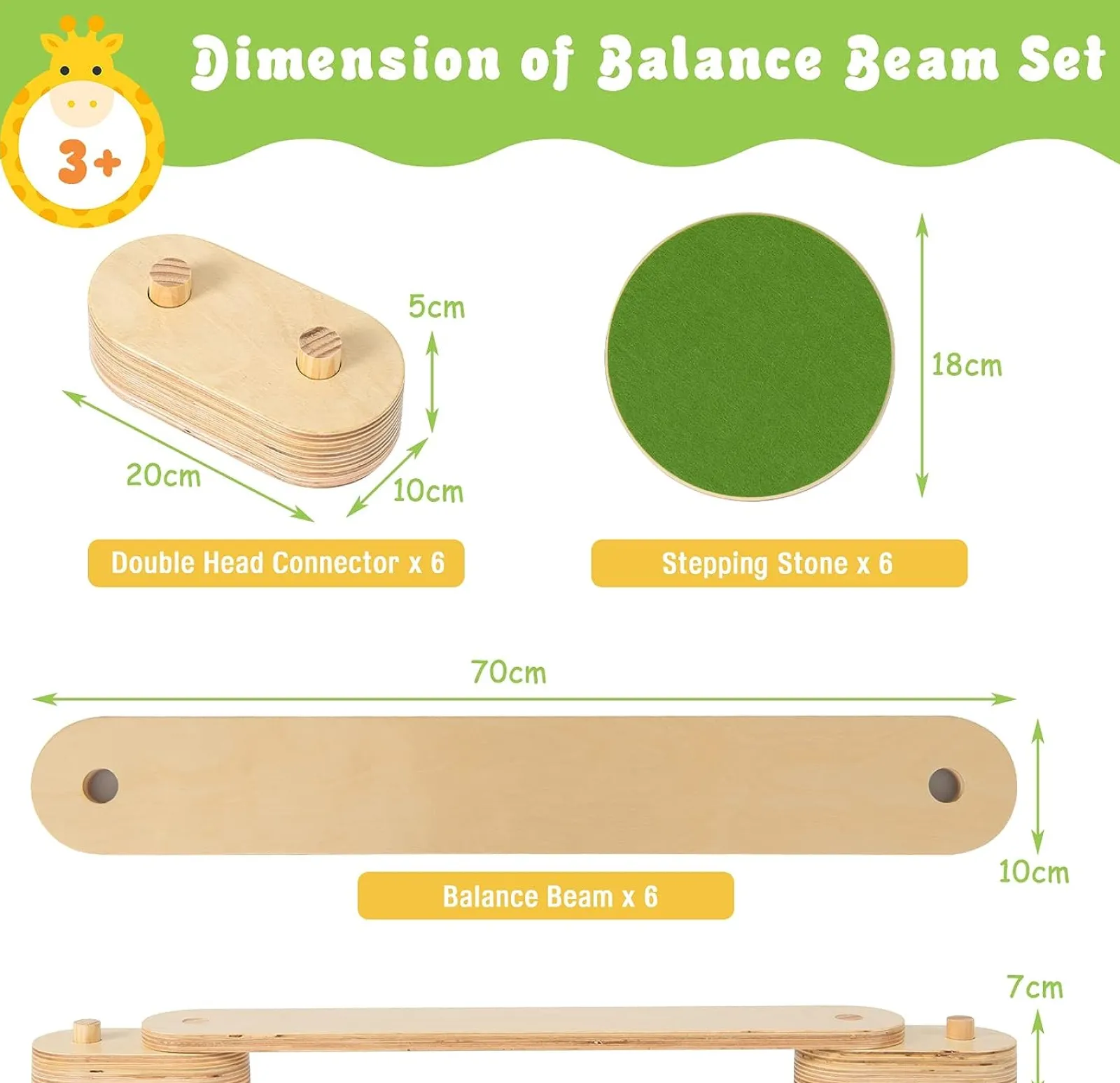 Little Helper Kids Climbing Frames & Activity Toys | Activity Toys | 12 Piece Eco Wood Montessori Pikler Balance Beam | Stepping Stones & Disks | Natural | 3-7 Years
