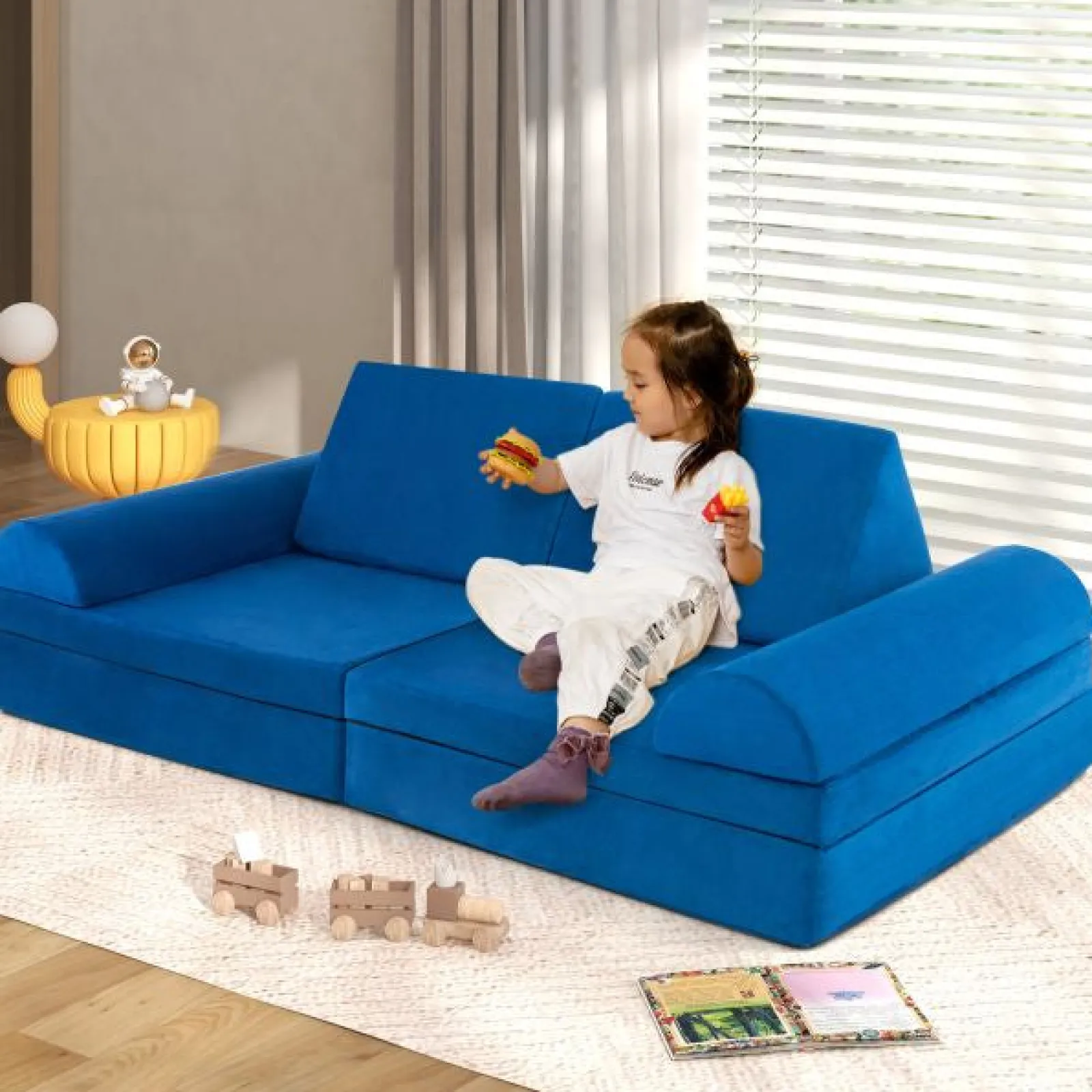 Little Helper Activity Toys | Soft Play Sets & Crawl & Climb | 8 Piece Kids Play Couch | Sofa | Modular Soft Play Equipment | Foam Blocks | Blue