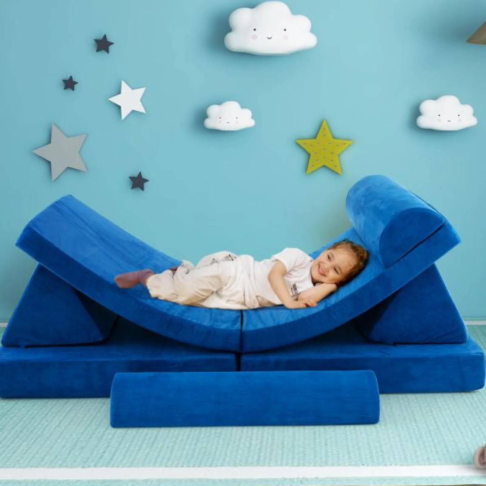 Little Helper Activity Toys | Soft Play Sets & Crawl & Climb | 8 Piece Kids Play Couch | Sofa | Modular Soft Play Equipment | Foam Blocks | Blue
