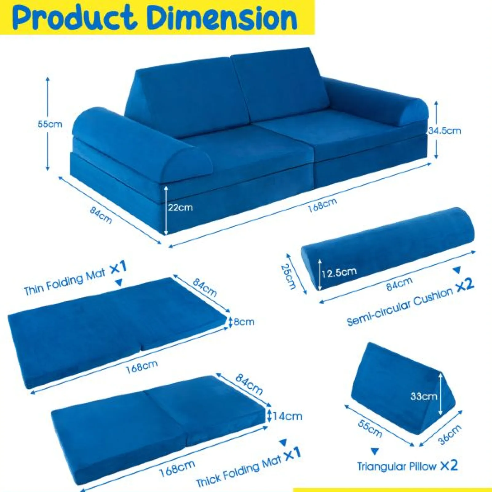 Little Helper Activity Toys | Soft Play Sets & Crawl & Climb | 8 Piece Kids Play Couch | Sofa | Modular Soft Play Equipment | Foam Blocks | Blue