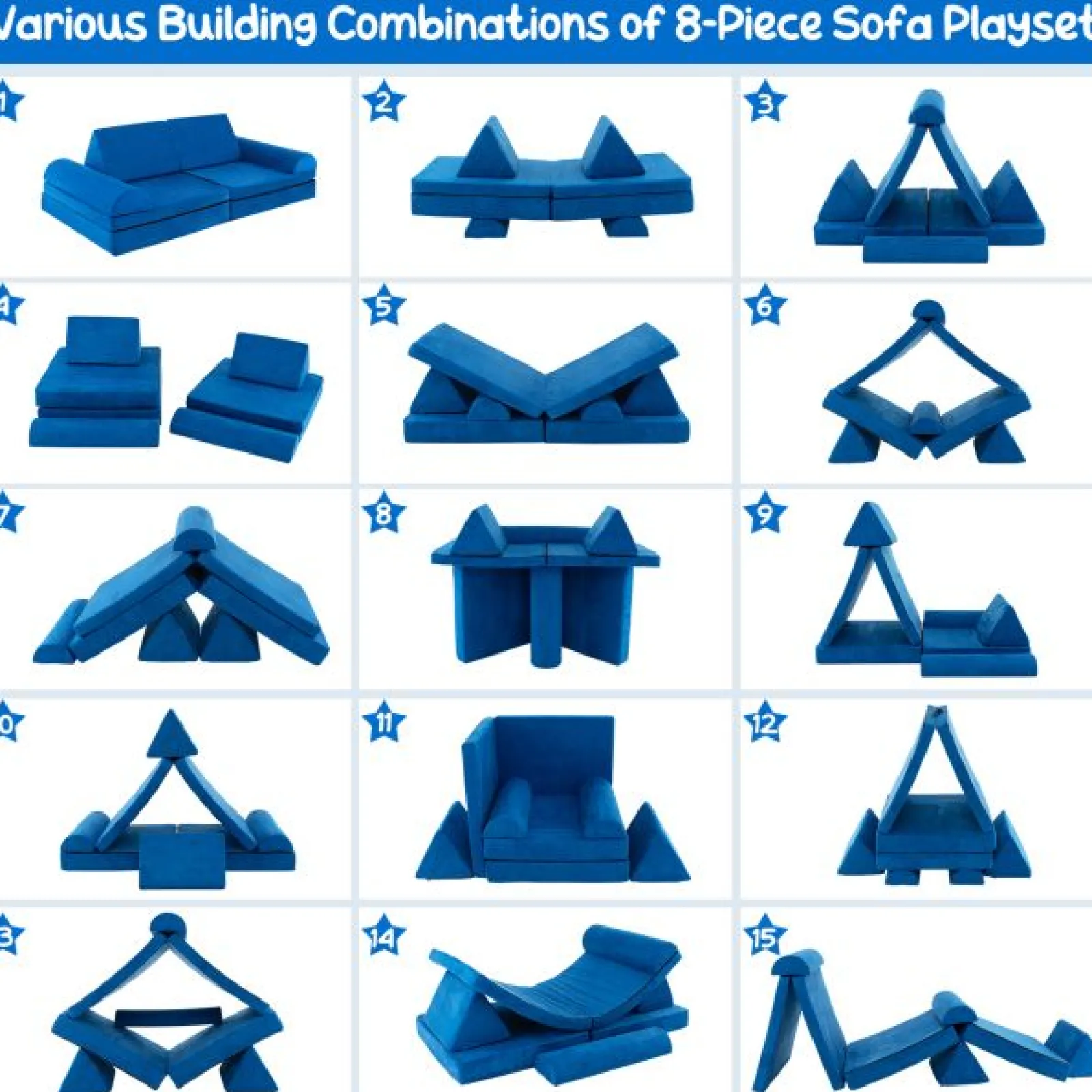 Little Helper Activity Toys | Soft Play Sets & Crawl & Climb | 8 Piece Kids Play Couch | Sofa | Modular Soft Play Equipment | Foam Blocks | Blue