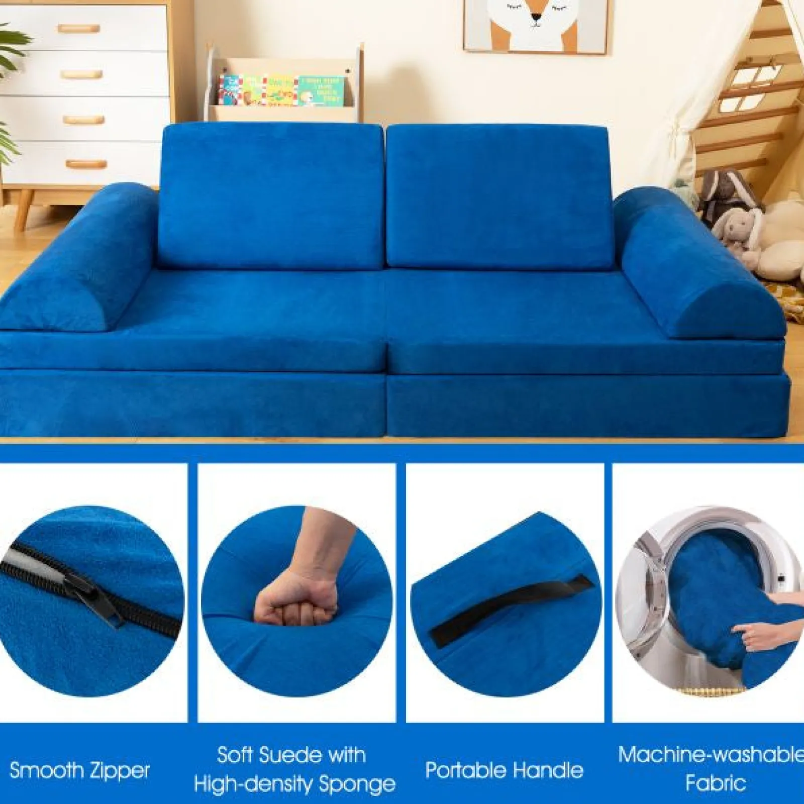 Little Helper Activity Toys | Soft Play Sets & Crawl & Climb | 8 Piece Kids Play Couch | Sofa | Modular Soft Play Equipment | Foam Blocks | Blue