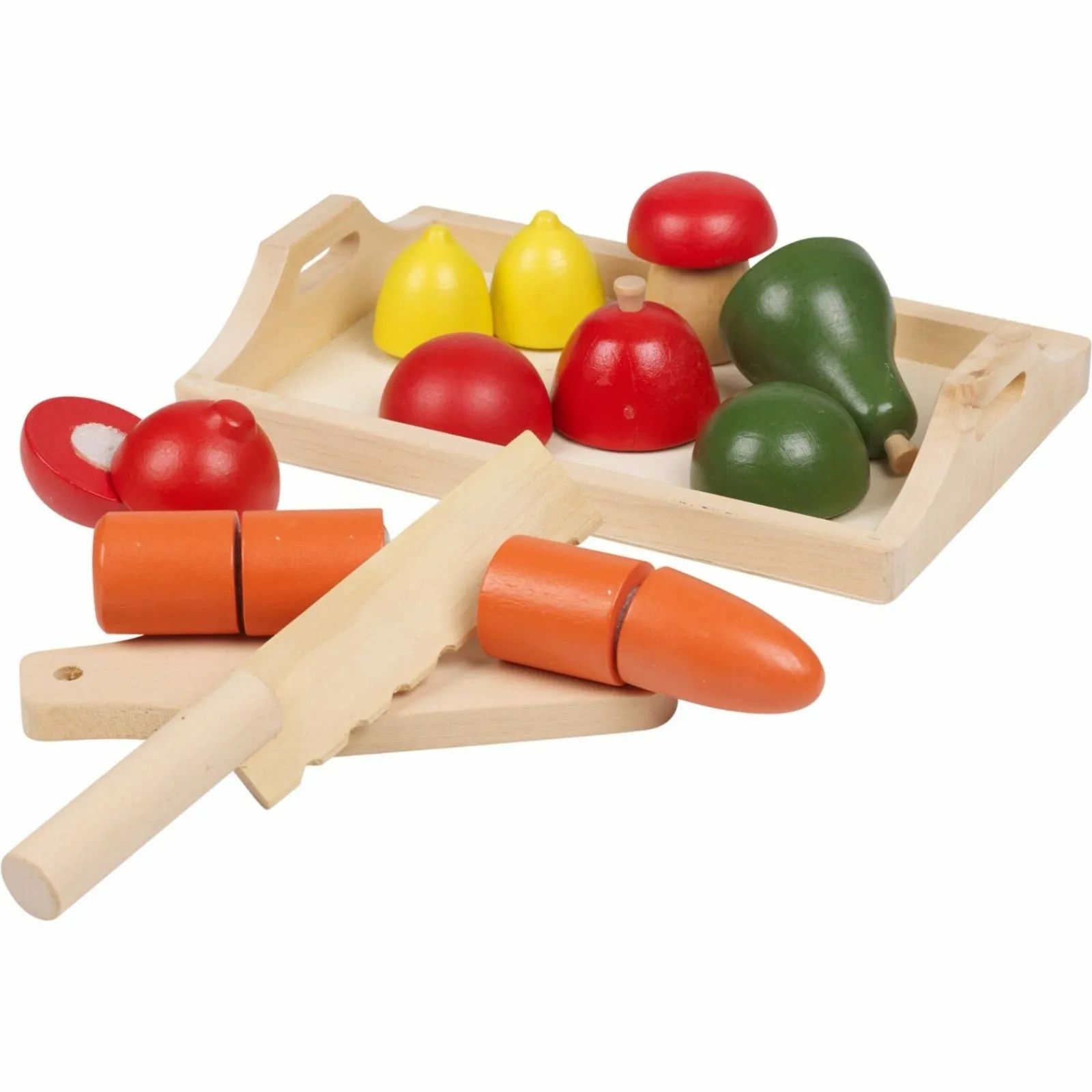 Little Helper Role Play Toys & Pretend Play | Montessori Toys & Products | 9 Piece Montessori Eco Wooden Play Food | Wooden Toy Food | Cutting Board, Tray & Fruit | 3 years+