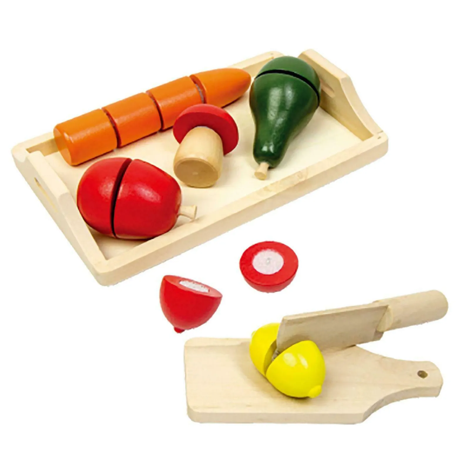 Little Helper Role Play Toys & Pretend Play | Montessori Toys & Products | 9 Piece Montessori Eco Wooden Play Food | Wooden Toy Food | Cutting Board, Tray & Fruit | 3 years+