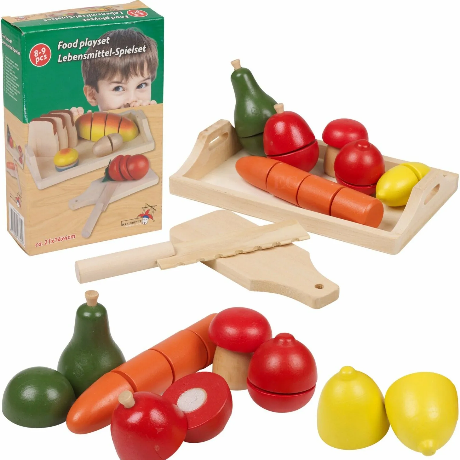 Little Helper Role Play Toys & Pretend Play | Montessori Toys & Products | 9 Piece Montessori Eco Wooden Play Food | Wooden Toy Food | Cutting Board, Tray & Fruit | 3 years+