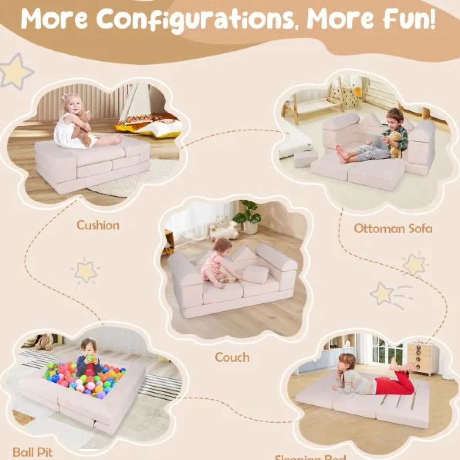 Little Helper Soft Play Sets & Crawl & Climb | Soft Play Sets & Crawl And Climb Equipment | 9 Piece Montessori Modular Soft Play Set | Foam Blocks | Sofa Chair | Ballpit | Beige