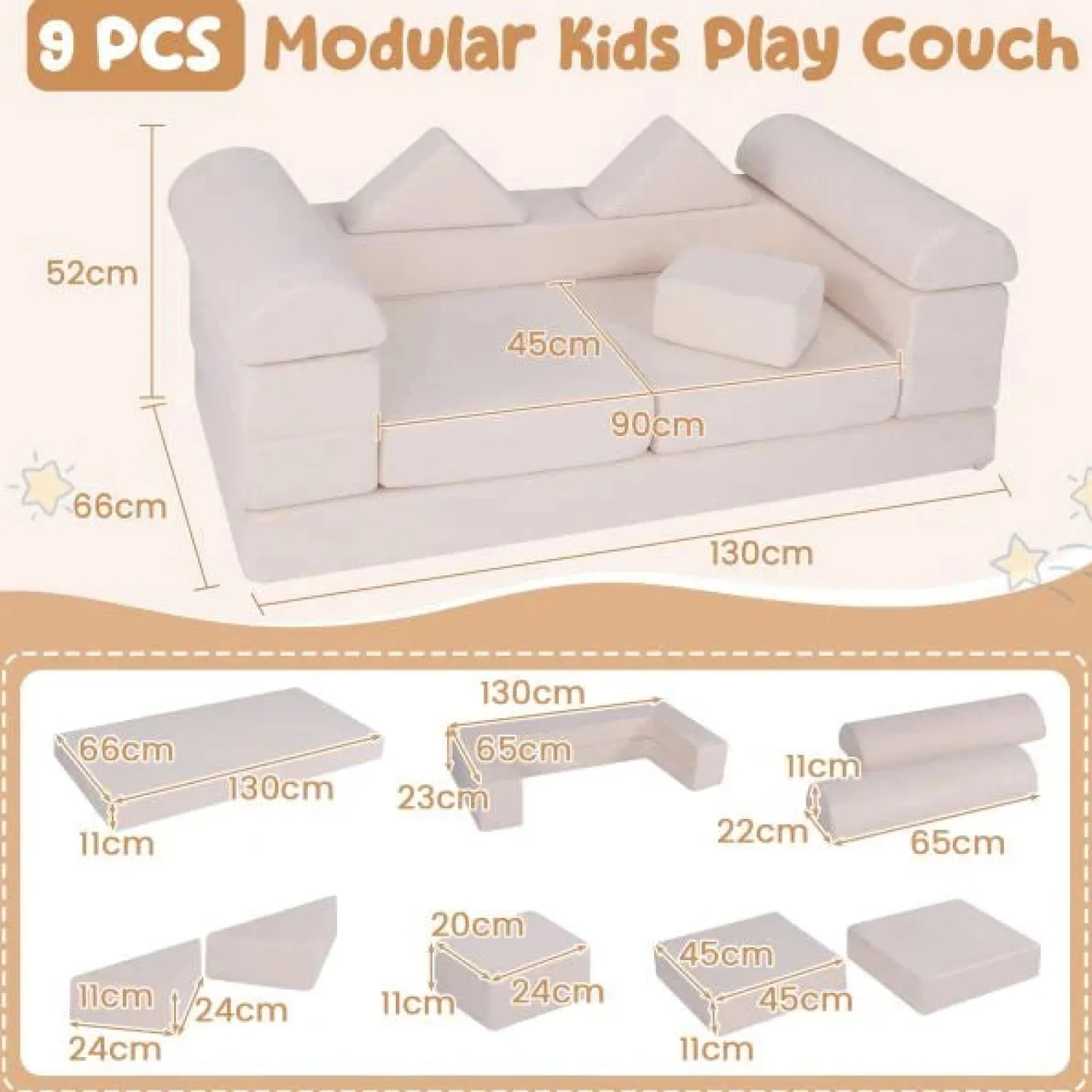 Little Helper Soft Play Sets & Crawl & Climb | Soft Play Sets & Crawl And Climb Equipment | 9 Piece Montessori Modular Soft Play Set | Foam Blocks | Sofa Chair | Ballpit | Beige
