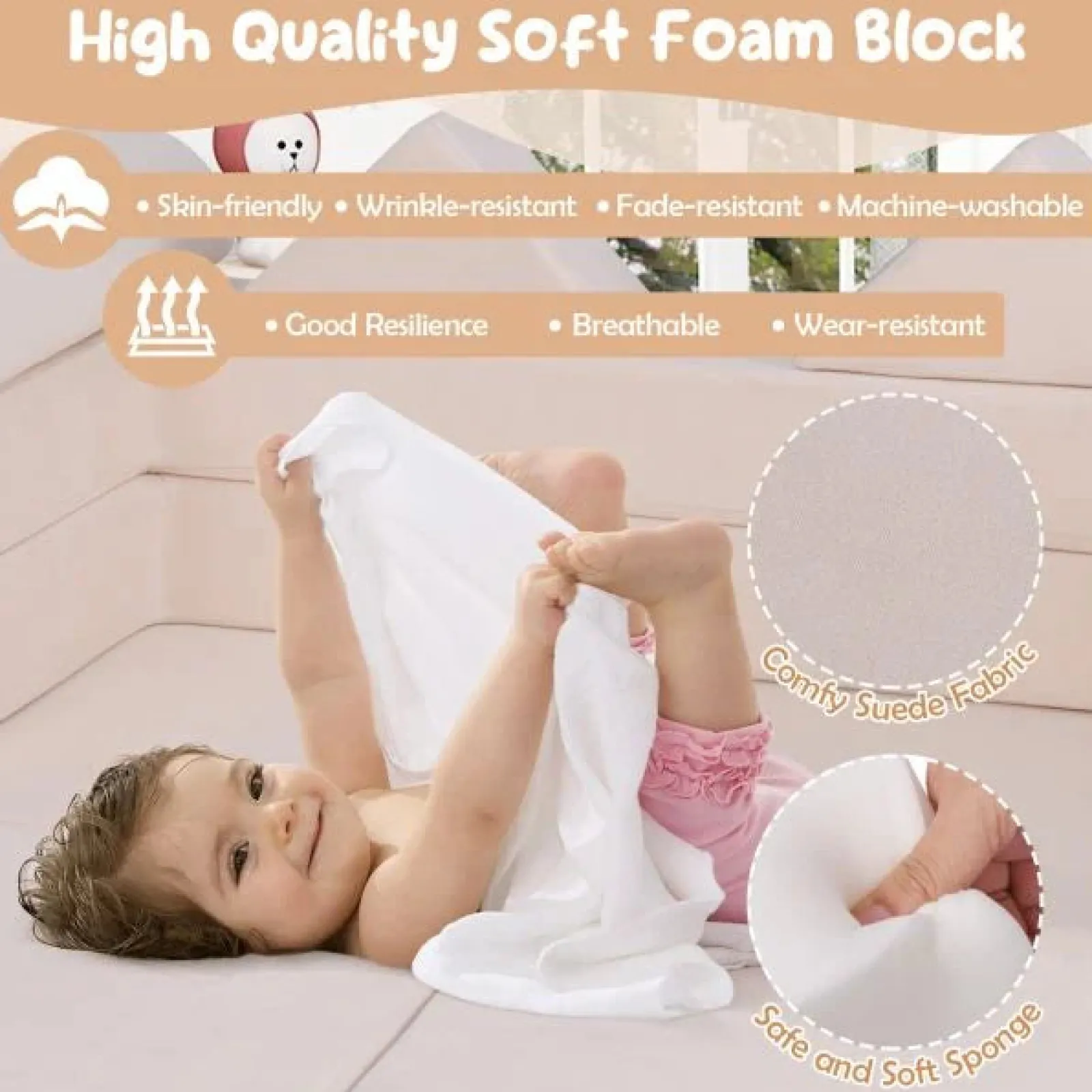 Little Helper Soft Play Sets & Crawl & Climb | Soft Play Sets & Crawl And Climb Equipment | 9 Piece Montessori Modular Soft Play Set | Foam Blocks | Sofa Chair | Ballpit | Beige