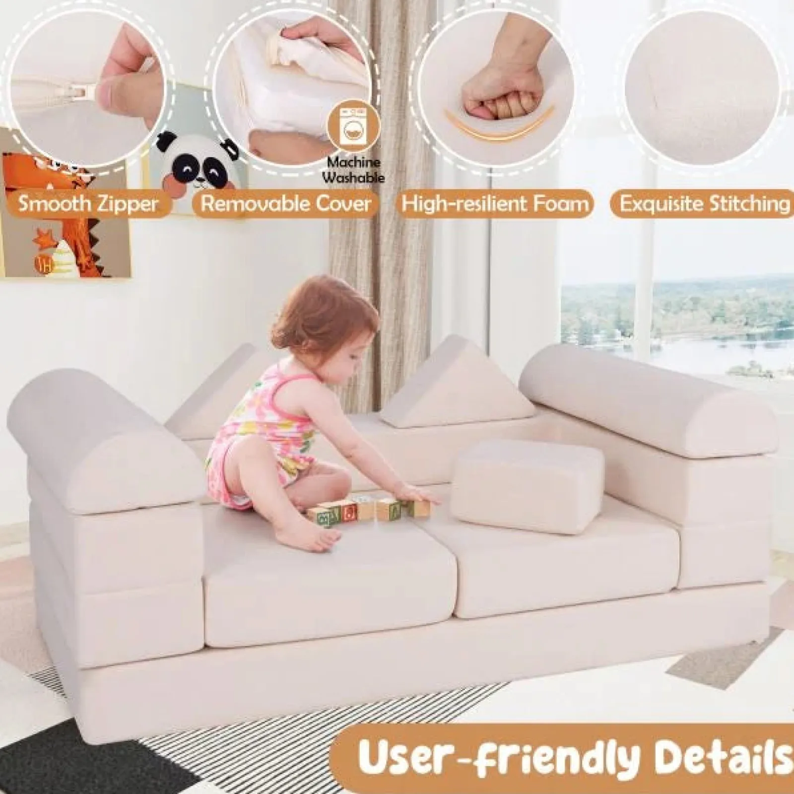 Little Helper Soft Play Sets & Crawl & Climb | Soft Play Sets & Crawl And Climb Equipment | 9 Piece Montessori Modular Soft Play Set | Foam Blocks | Sofa Chair | Ballpit | Beige