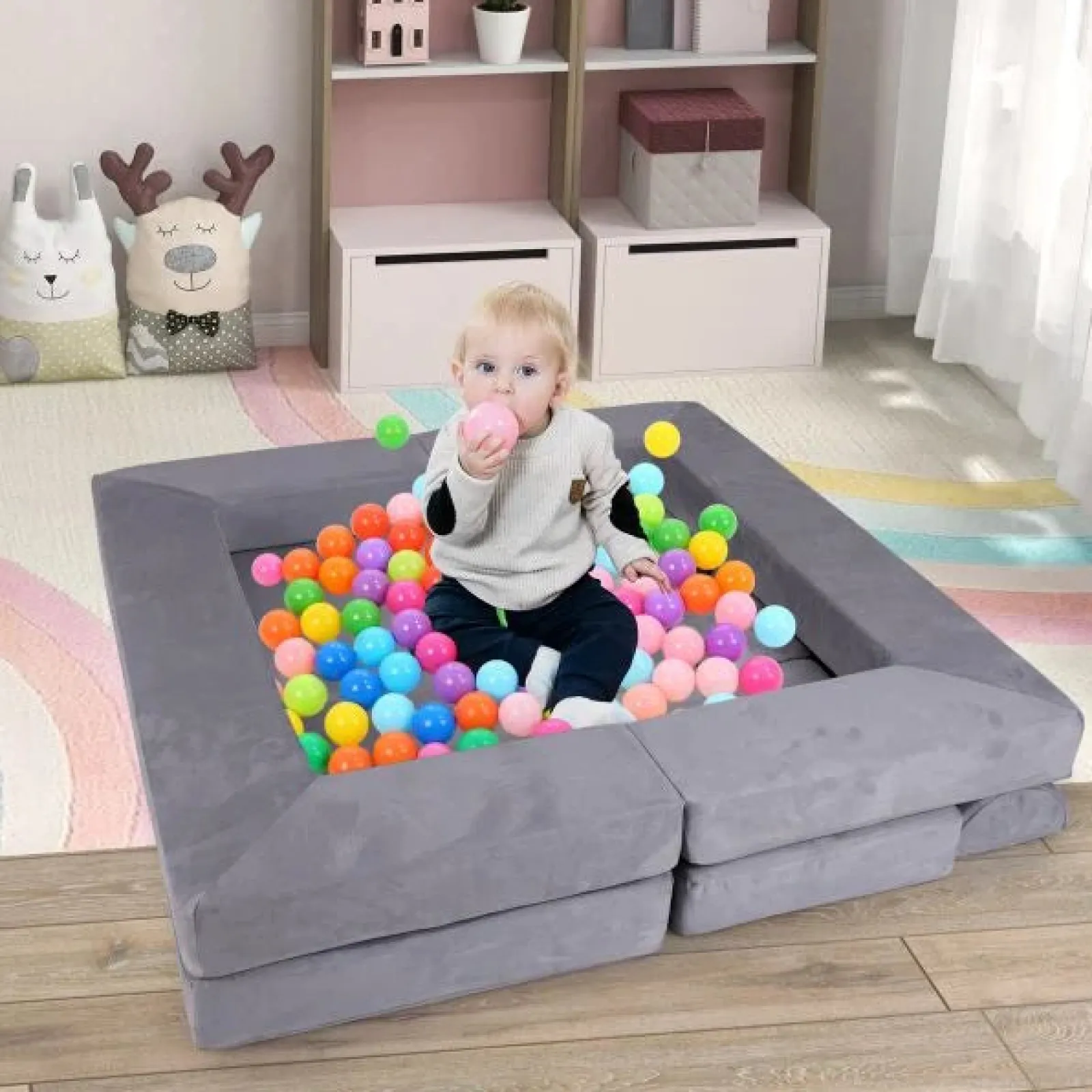 Little Helper Soft Play Sets & Crawl & Climb | Soft Play Sets & Crawl And Climb Equipment | 9 Piece Montessori Modular Soft Play Set | Foam Blocks | Sofa Chair | Ballpit | Grey