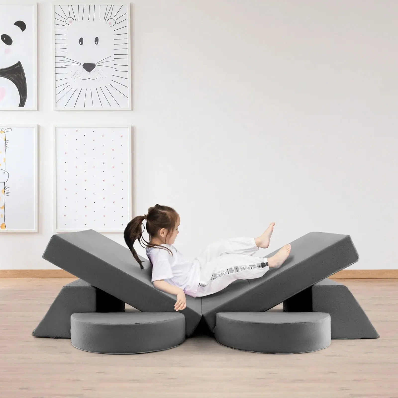 Little Helper Soft Play Sets & Crawl & Climb | Soft Play Sets & Crawl And Climb Equipment | 8 Piece Montessori Modular Soft Play Set | Foam Building Blocks | Sofa Chair | Grey | 12m+