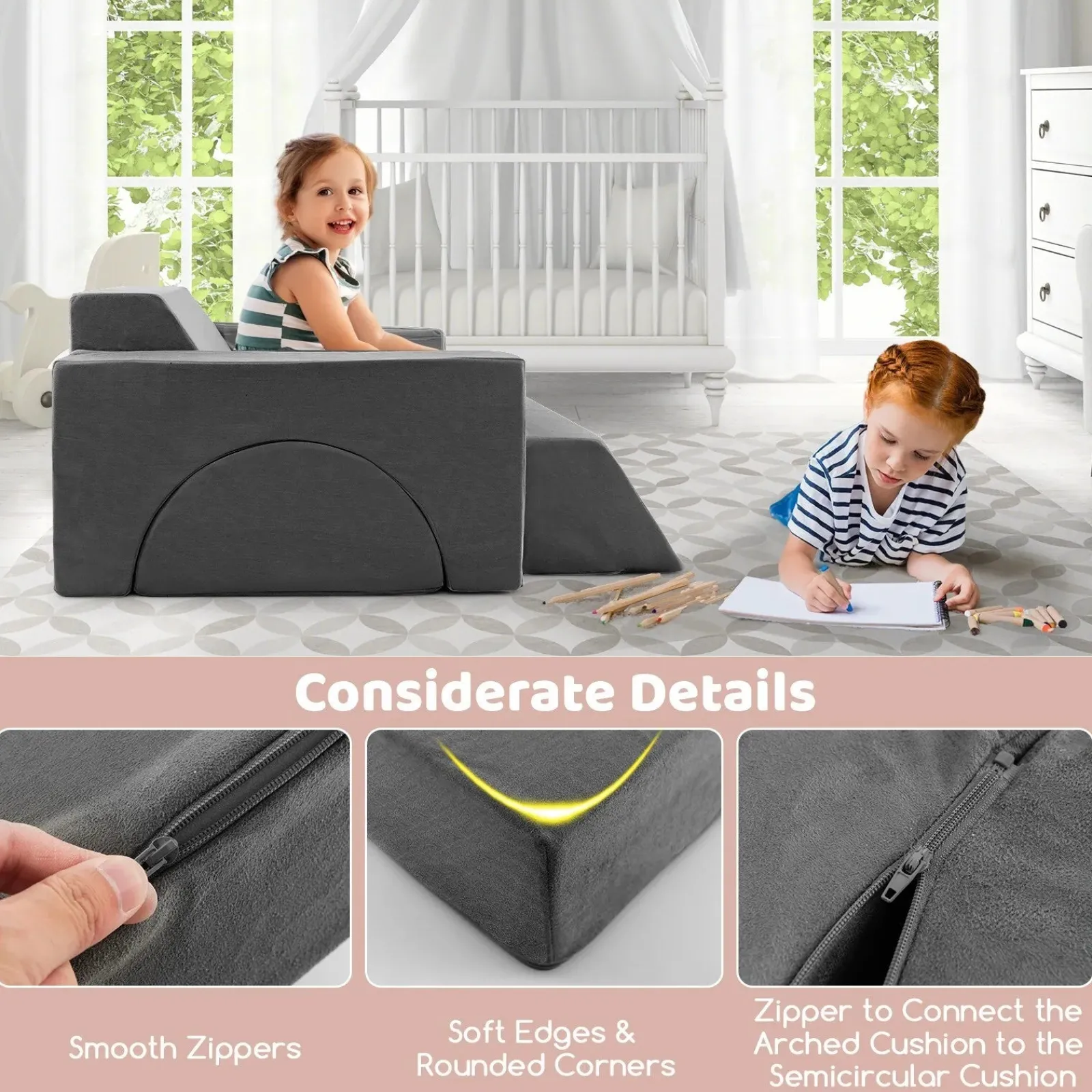 Little Helper Soft Play Sets & Crawl & Climb | Soft Play Sets & Crawl And Climb Equipment | 8 Piece Montessori Modular Soft Play Set | Foam Building Blocks | Sofa Chair | Grey | 12m+