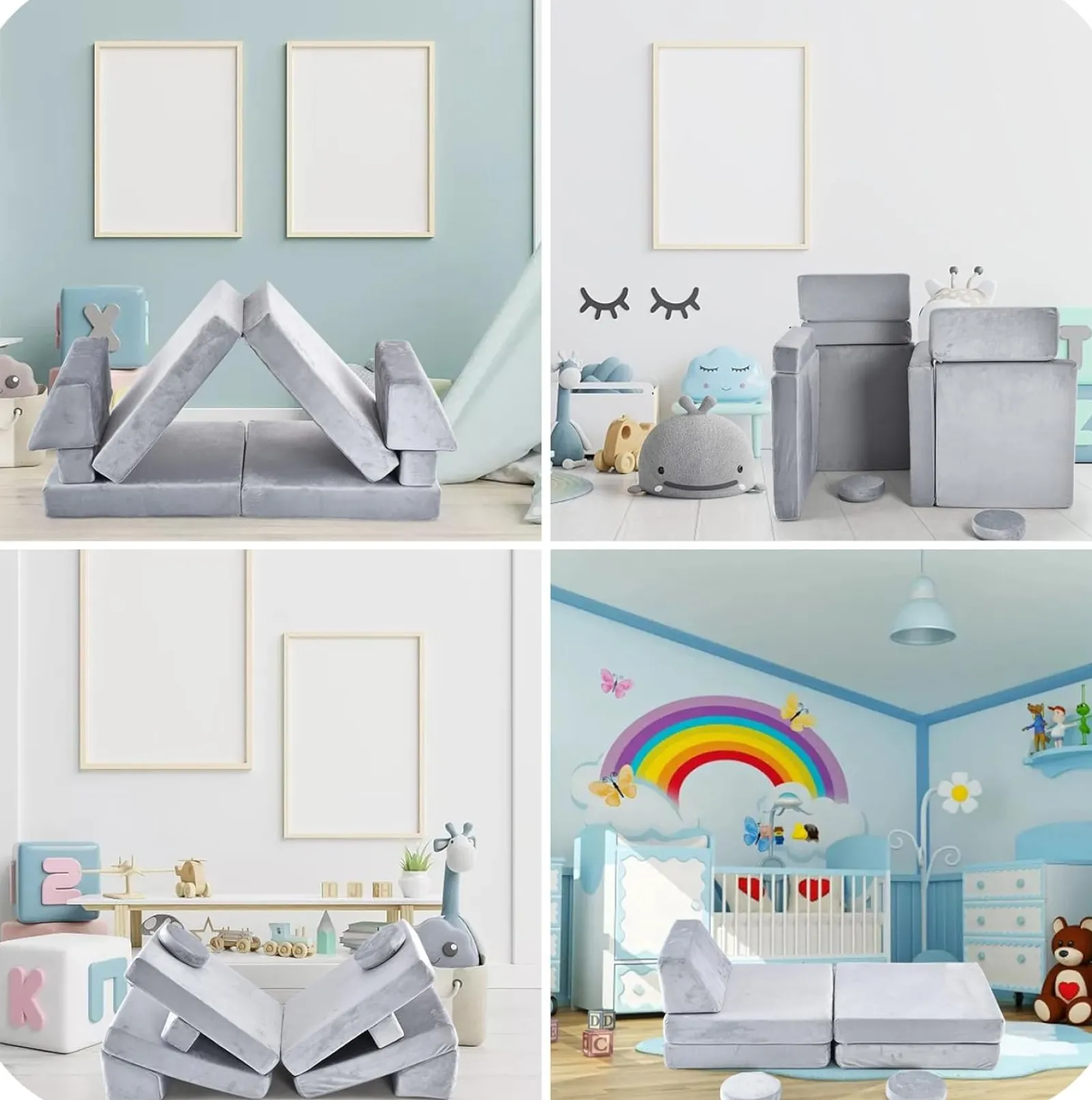 Little Helper Soft Play Sets & Crawl & Climb | Soft Play Sets & Crawl And Climb Equipment | 10 Piece Montessori Modular Soft Play Set | Foam Building Blocks | Sofa Couch | Light Grey | 12m+