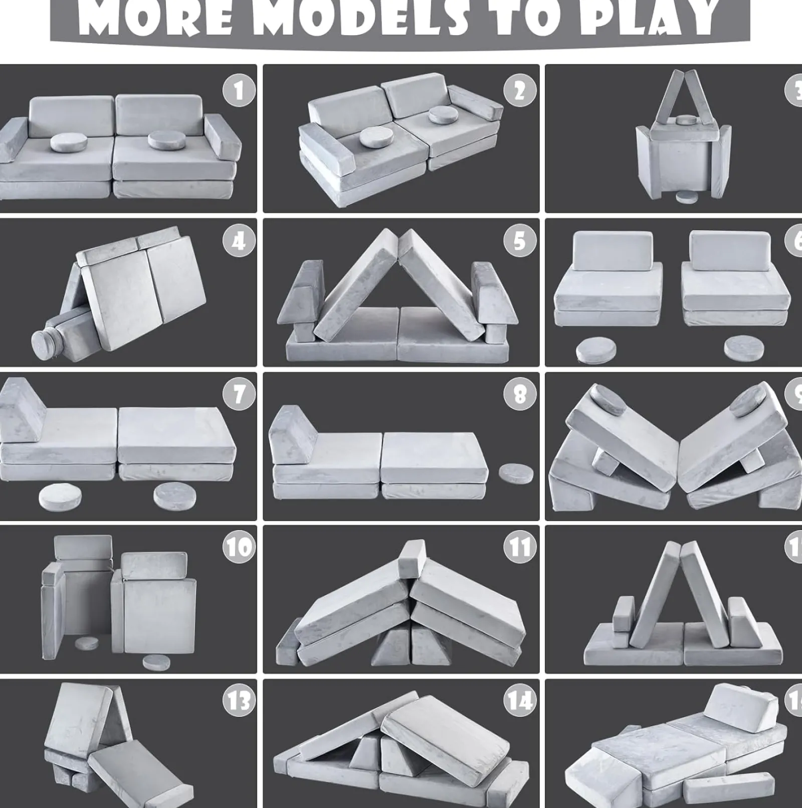 Little Helper Soft Play Sets & Crawl & Climb | Soft Play Sets & Crawl And Climb Equipment | 10 Piece Montessori Modular Soft Play Set | Foam Building Blocks | Sofa Couch | Light Grey | 12m+