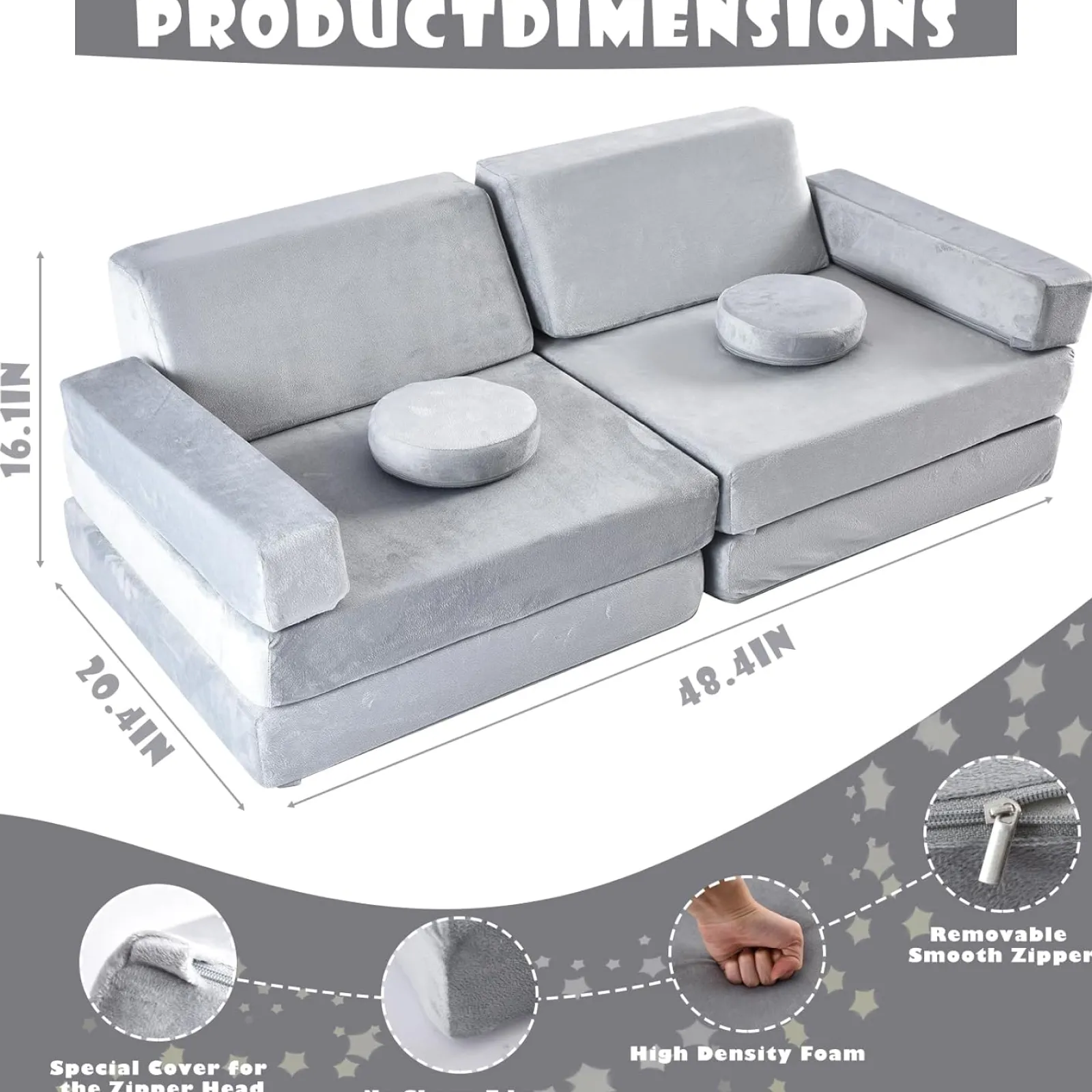 Little Helper Soft Play Sets & Crawl & Climb | Soft Play Sets & Crawl And Climb Equipment | 10 Piece Montessori Modular Soft Play Set | Foam Building Blocks | Sofa Couch | Light Grey | 12m+