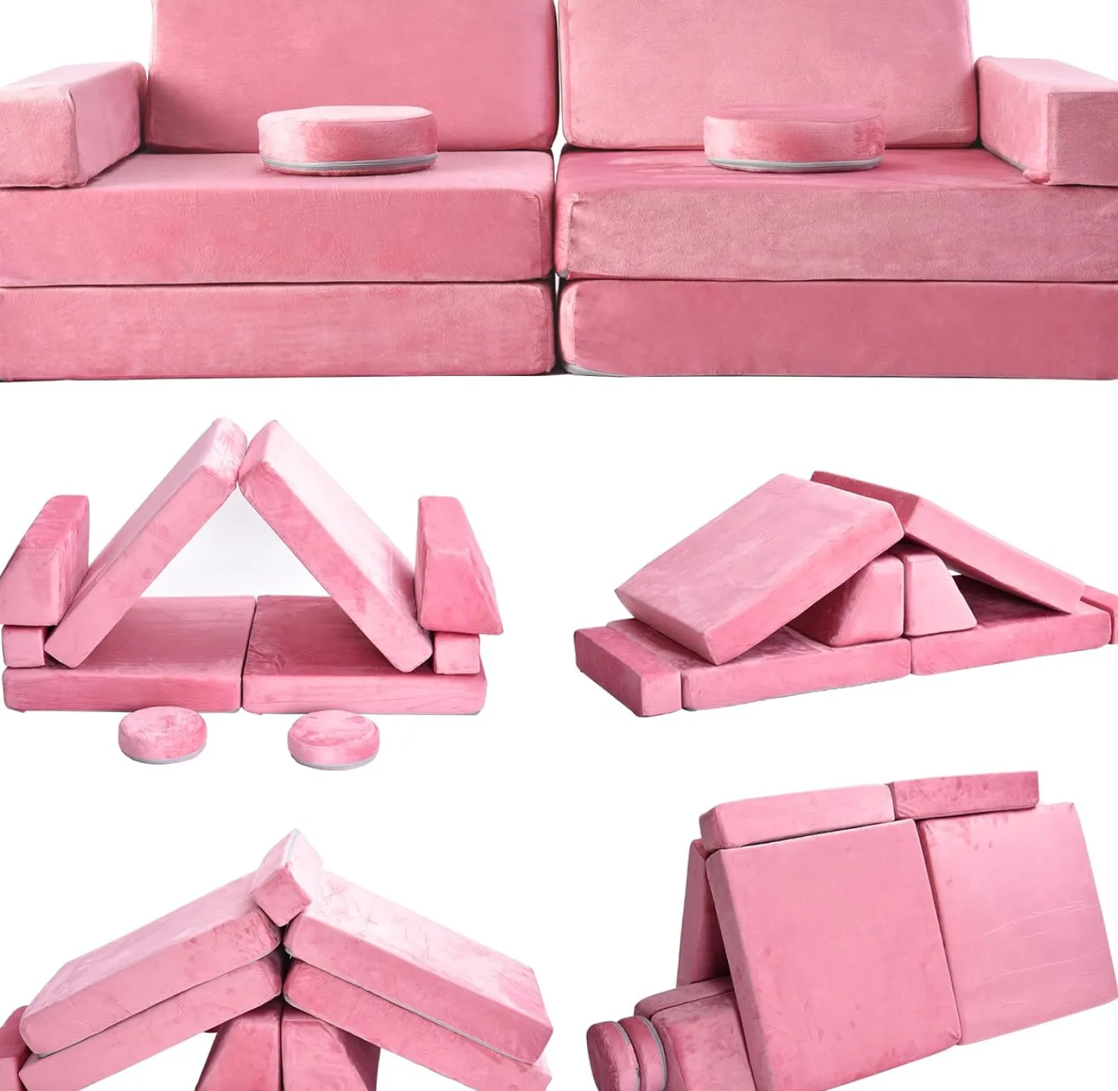 Little Helper Soft Play Sets & Crawl & Climb | Soft Play Sets & Crawl And Climb Equipment | 10 Piece Montessori Modular Soft Play Set | Foam Building Blocks | Sofa Couch | Pink | 12m+