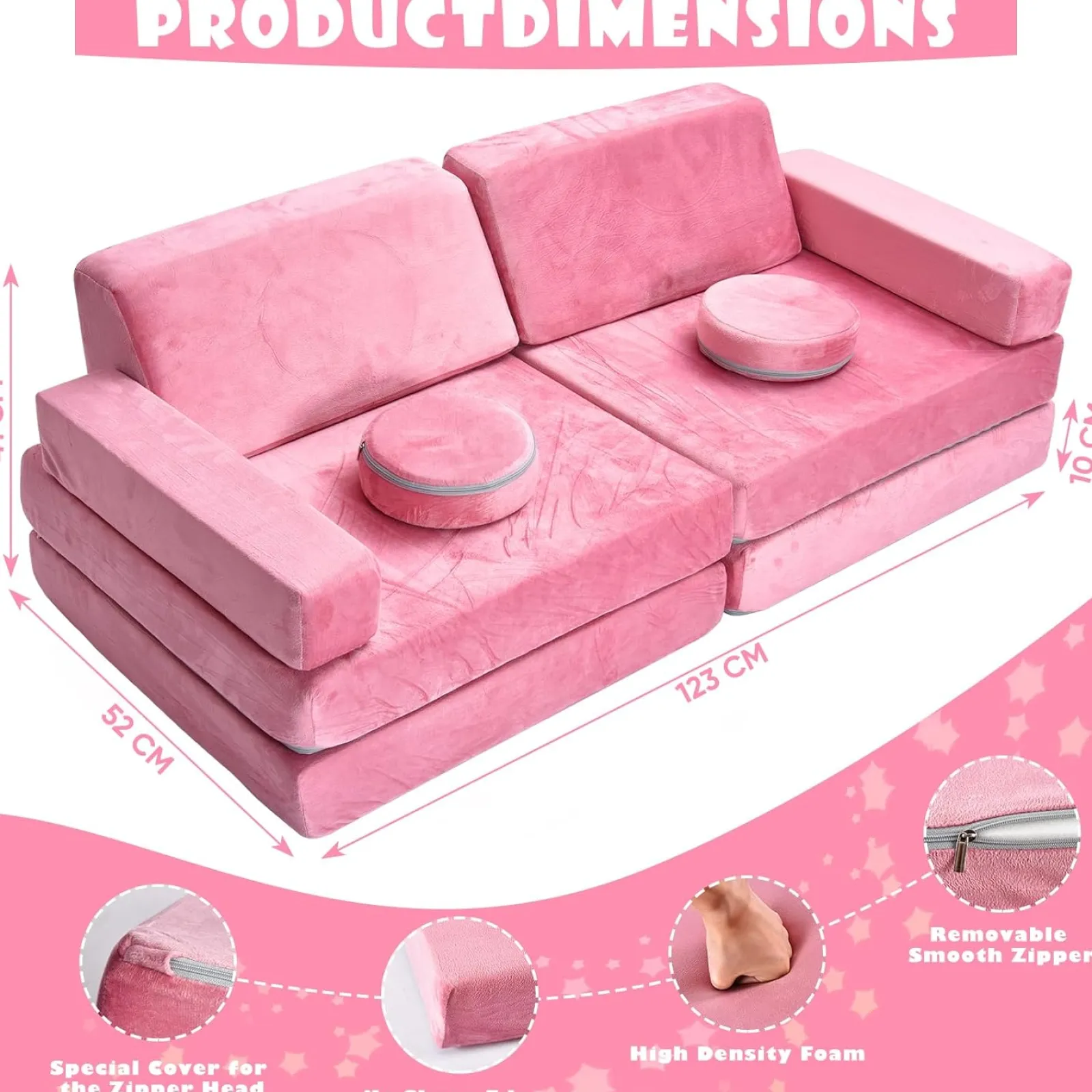 Little Helper Soft Play Sets & Crawl & Climb | Soft Play Sets & Crawl And Climb Equipment | 10 Piece Montessori Modular Soft Play Set | Foam Building Blocks | Sofa Couch | Pink | 12m+