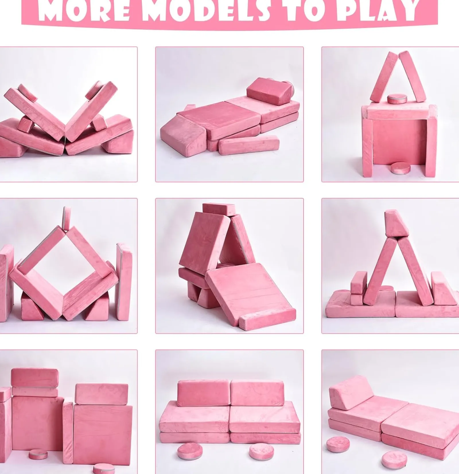 Little Helper Soft Play Sets & Crawl & Climb | Soft Play Sets & Crawl And Climb Equipment | 10 Piece Montessori Modular Soft Play Set | Foam Building Blocks | Sofa Couch | Pink | 12m+