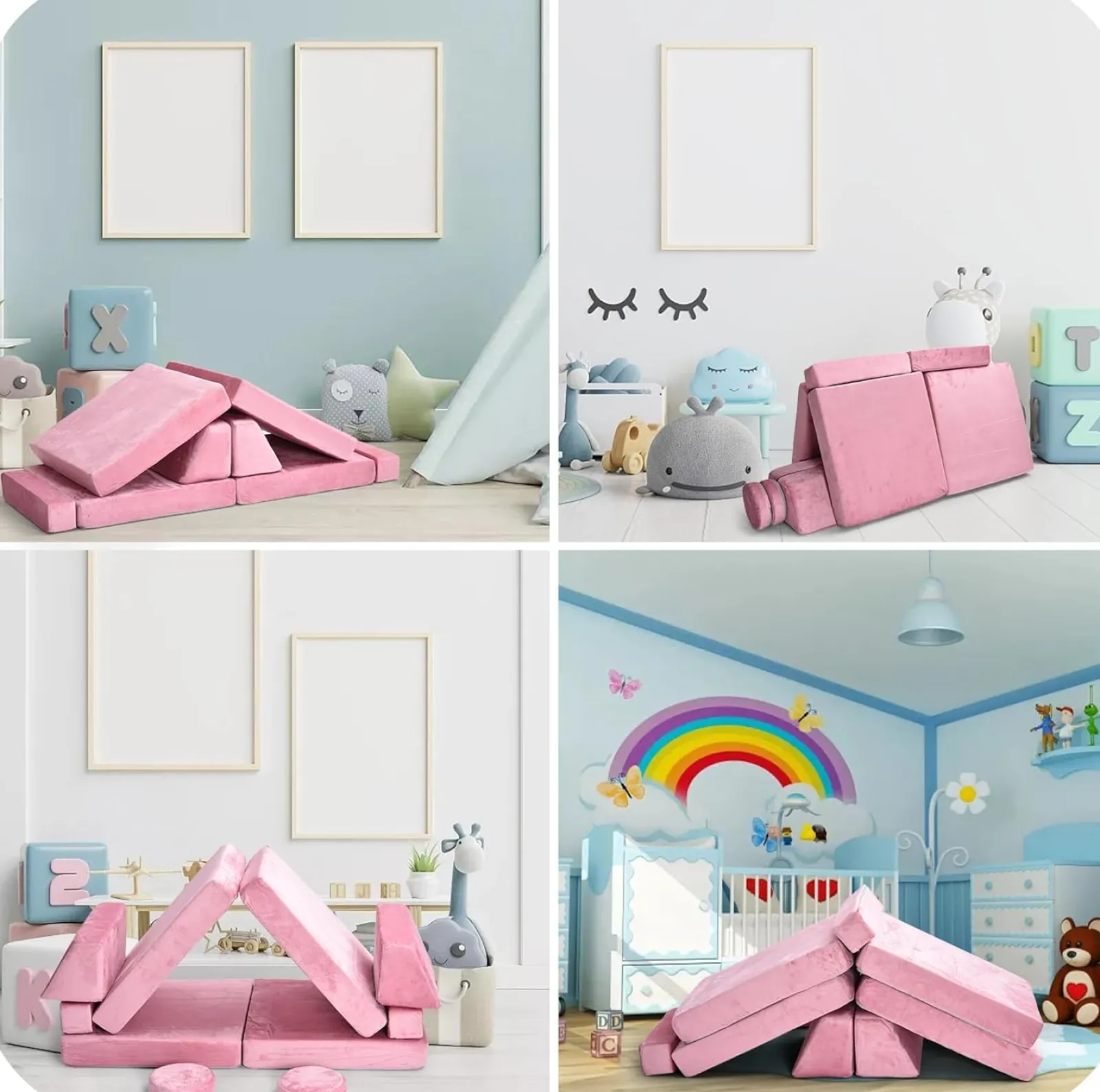 Little Helper Soft Play Sets & Crawl & Climb | Soft Play Sets & Crawl And Climb Equipment | 10 Piece Montessori Modular Soft Play Set | Foam Building Blocks | Sofa Couch | Pink | 12m+