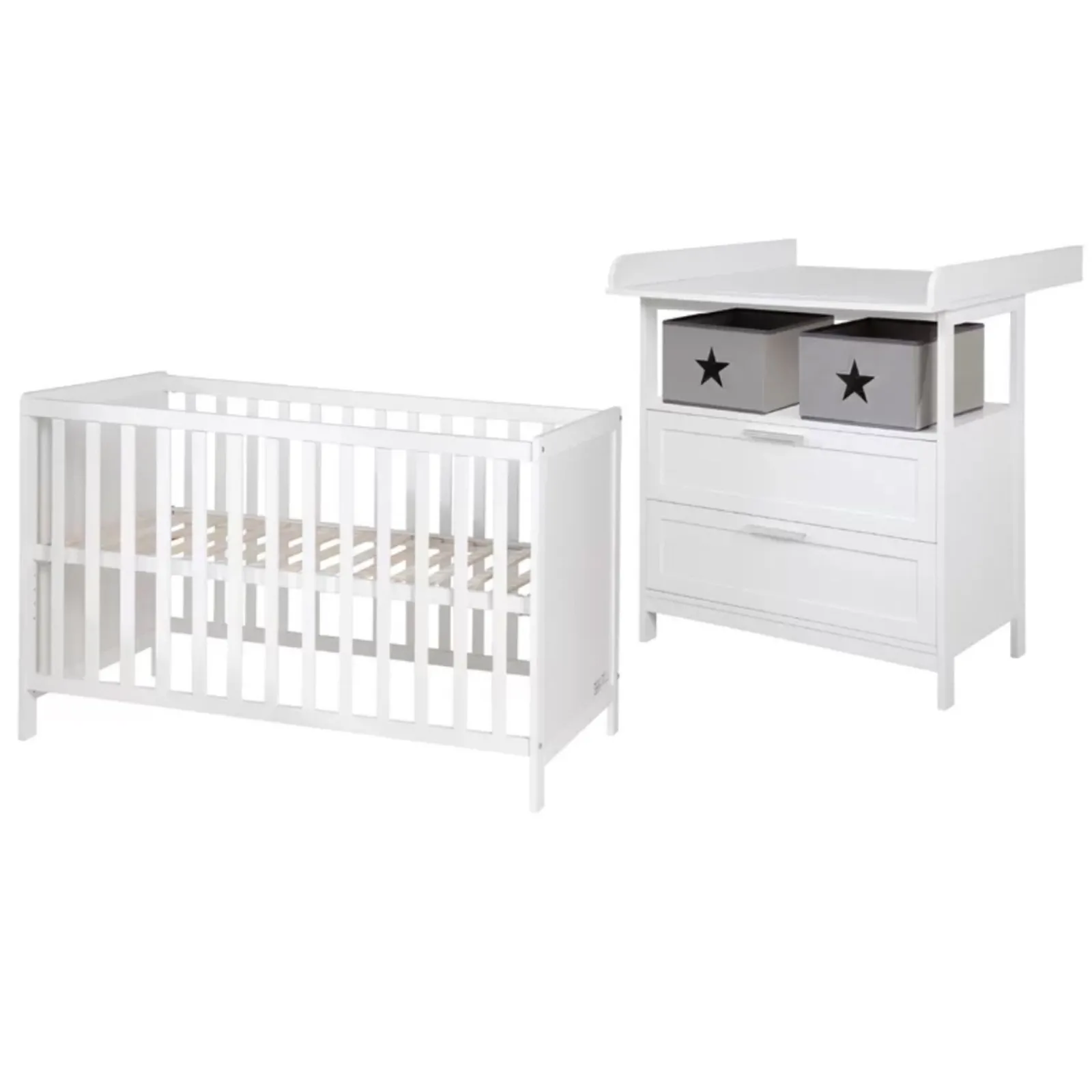 Little Helper Nursery Furniture Sets | Cots | 2 Piece Nursery Next-to-Me Cot | Matching Changing Unit with Drawers & Storage | White