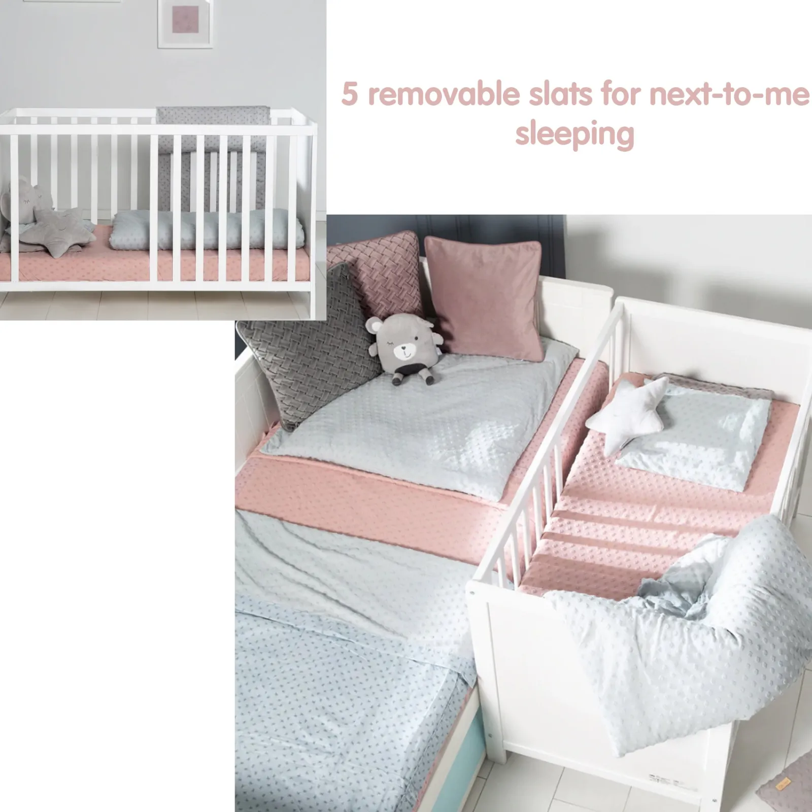 Little Helper Nursery Furniture Sets | Cots | 2 Piece Nursery Next-to-Me Cot | Matching Changing Unit with Drawers & Storage | White