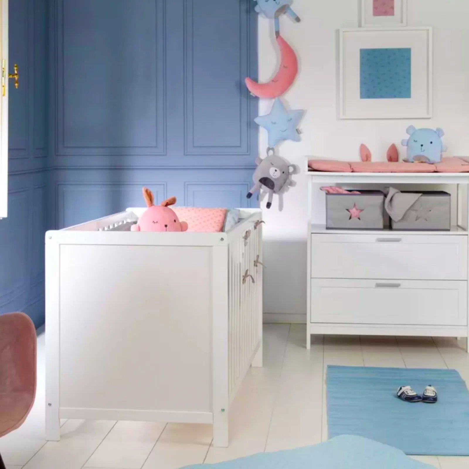 Little Helper Nursery Furniture Sets | Cots | 2 Piece Nursery Next-to-Me Cot | Matching Changing Unit with Drawers & Storage | White