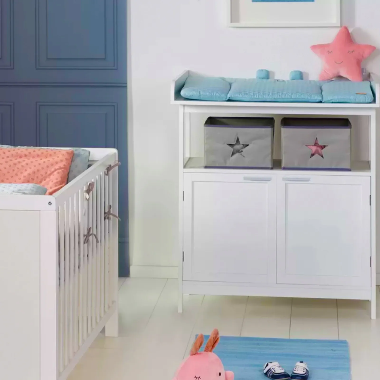 Little Helper Nursery Furniture Sets | Cots | 2 Piece Nursery Next-to-Me Cot | Matching Changing Unit with Drawers & Storage | White