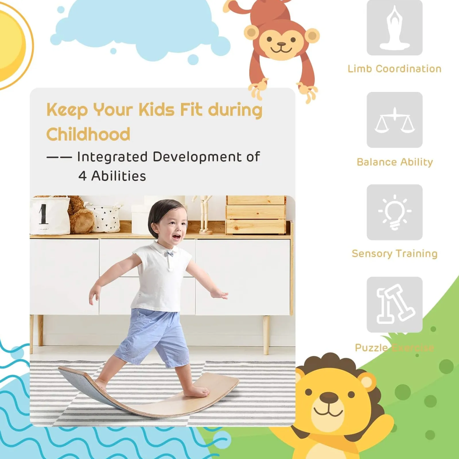 Little Helper Swing & Slide Sets & Garden Play & Trampolines | Kids Climbing Frames & Activity Toys | Pikler Eco Conscious Montessori Wooden Balance Board | Toddler Wobble Board | 3 Years+